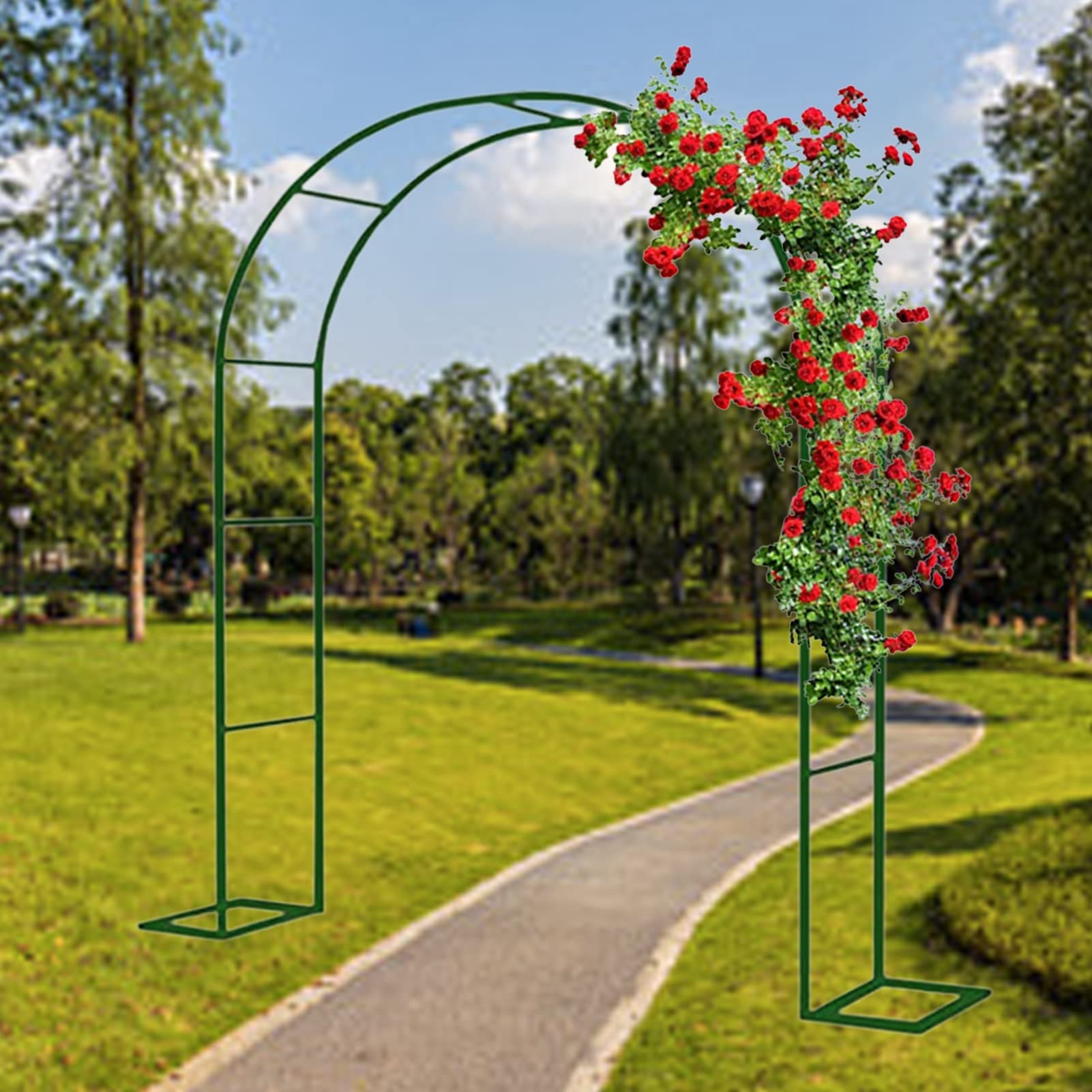 Large Metal Garden Arch, Weatherproof Strong Tubular Rose Arches, Indoor/Outdoor Romantic Wedding Archway With Base, Garden Arbor For Various Climbing Plants Decoration ( Color : Green , Size : 120x22