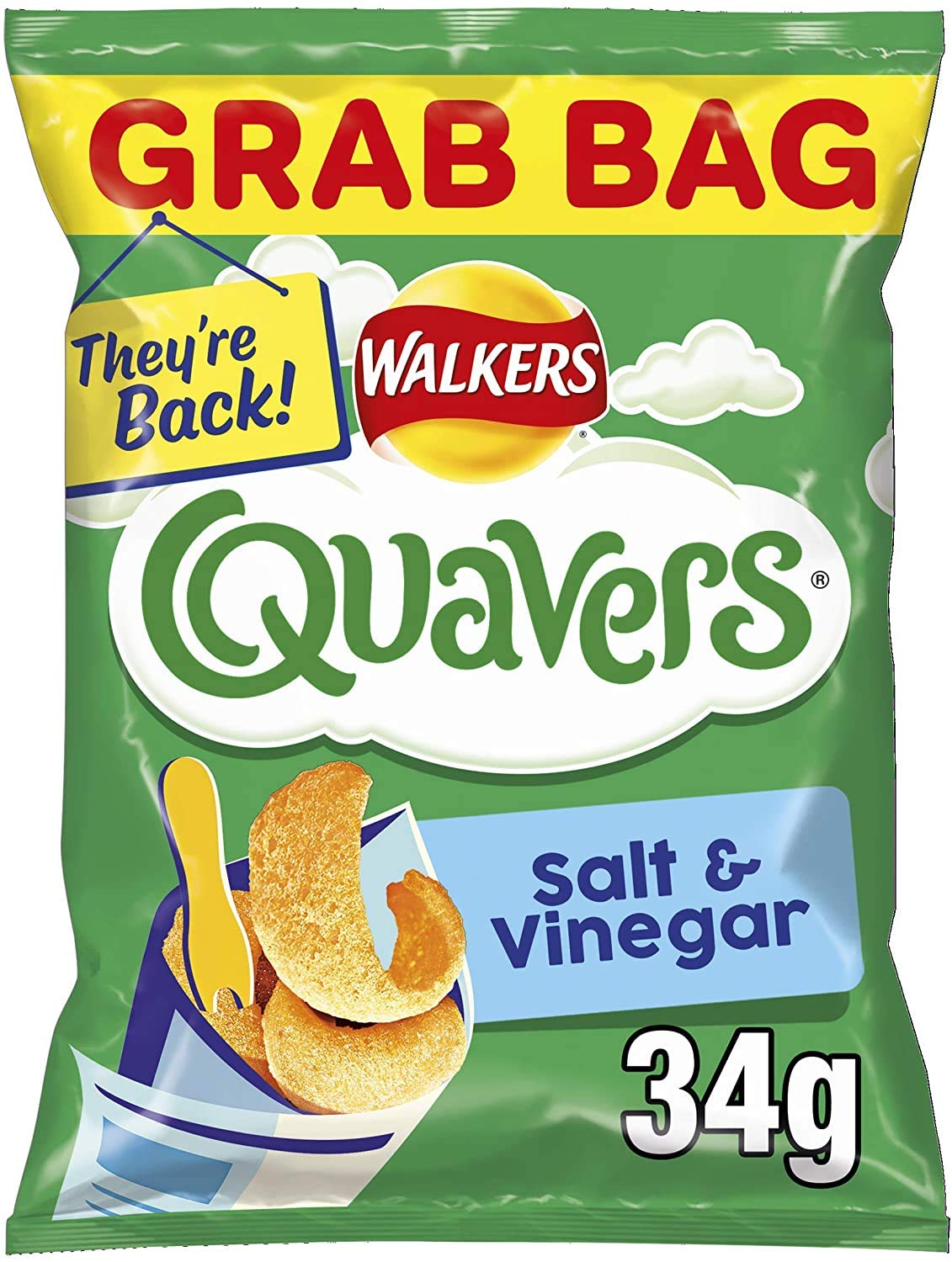 Walkers Quavers Salt & Vinegar Grab Bag 10 packs of 34 grams each , new edition very rare to find BBE 22-05-21