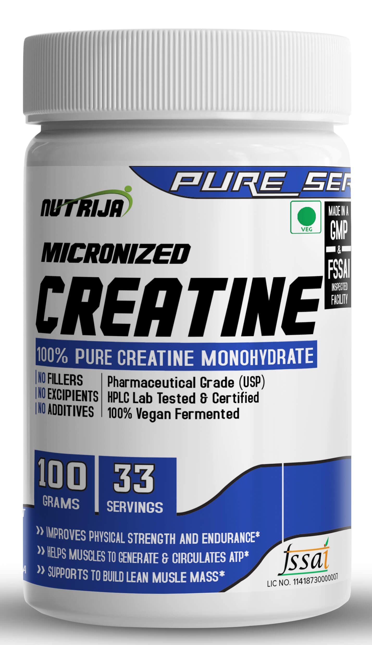 NutriJaPure Micronized Creatine Monohydrate Powder- 100grams | Pre/Post Workout Supplement for Muscle Repair & Recovery