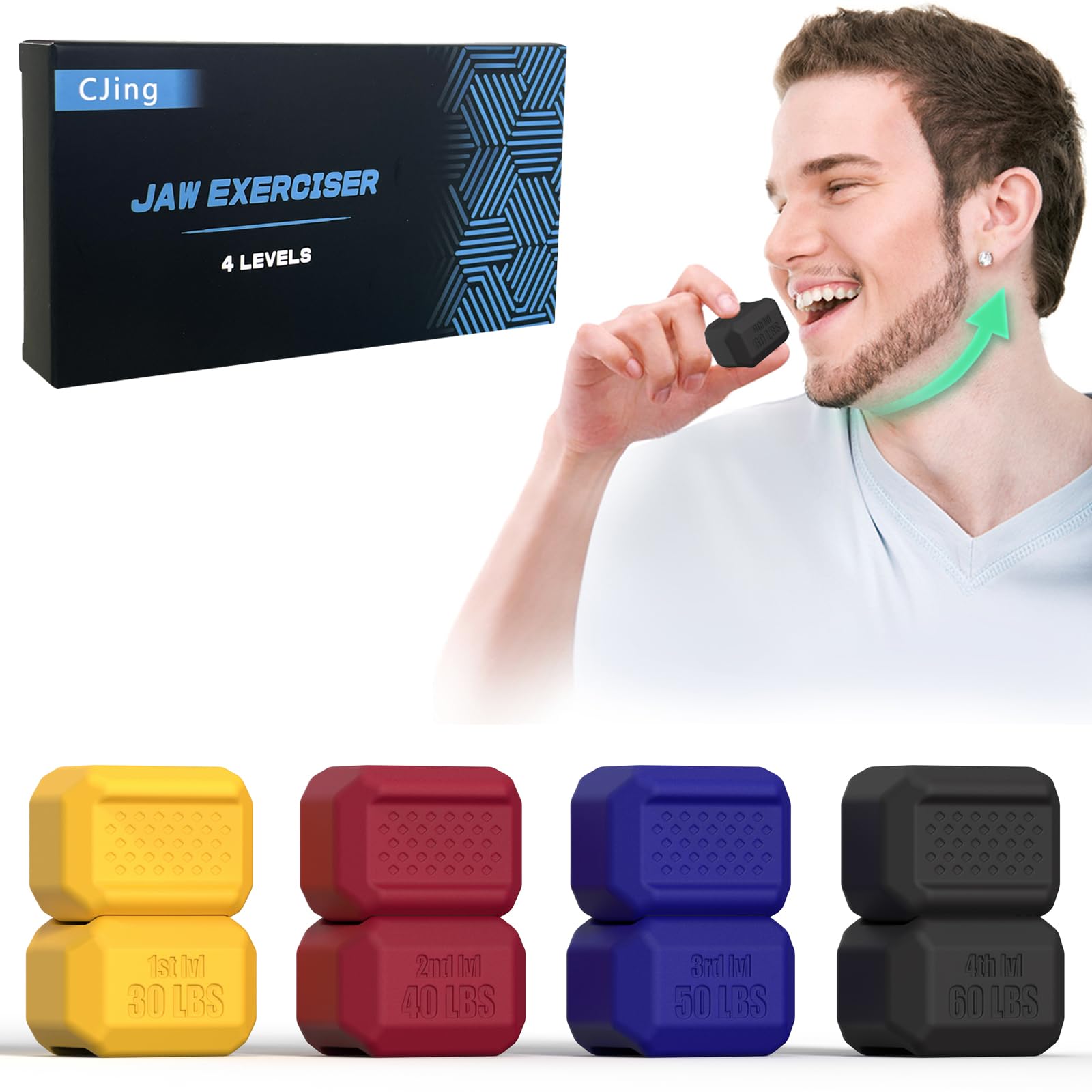 Jaw Exerciser for Men & Women – Silicone Jawline Exerciser Tablets – Powerful Jaw Trainer for Beginner, Intermediate & Advanced Users