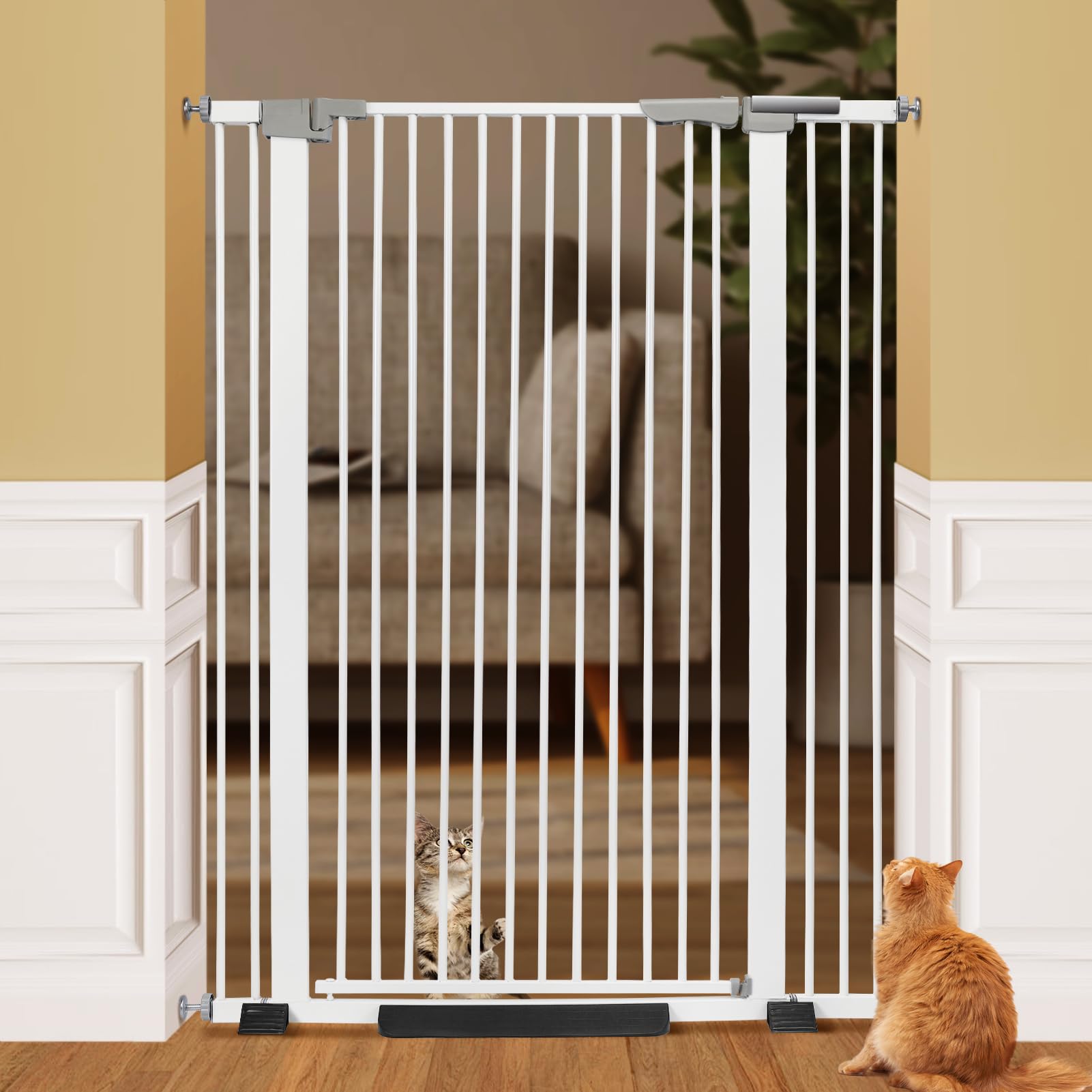 51.2" Extra Tall Cat Gate Indoor, 29"-40" Wide Sturdy Pet Gate with Cat Door, Auto-Close & Without Drilling, Easy to Install for Doorway Hallway Stairs Kitchen Bedroom