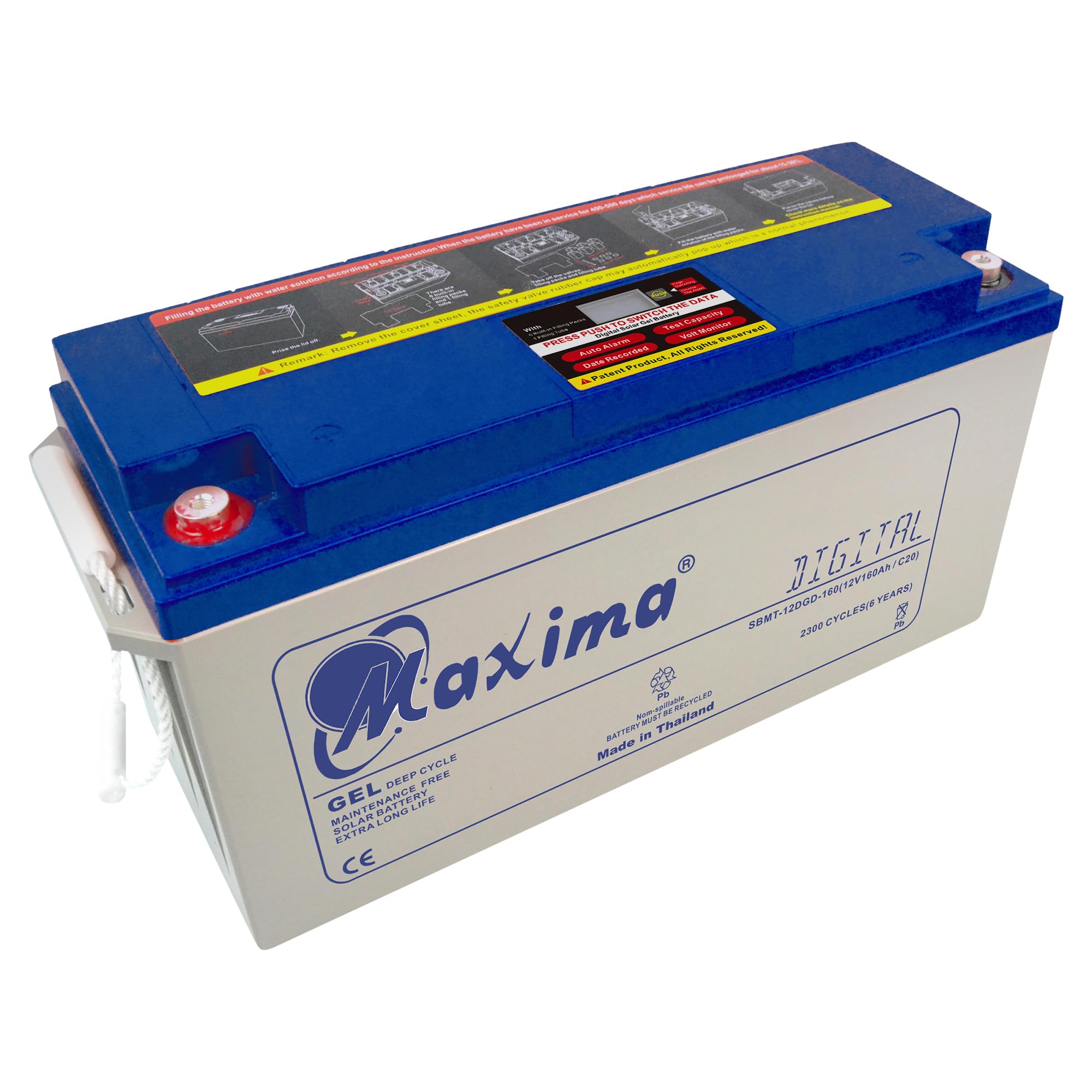 Maxima Solar Digital Gel Battery, Digital Gel Battery 160Ah, Rechargable Batteries, Maintenance Free Battery, Gel Deep Cycle Battery, 12V/160Ah solar battery with status indication (LCD) display