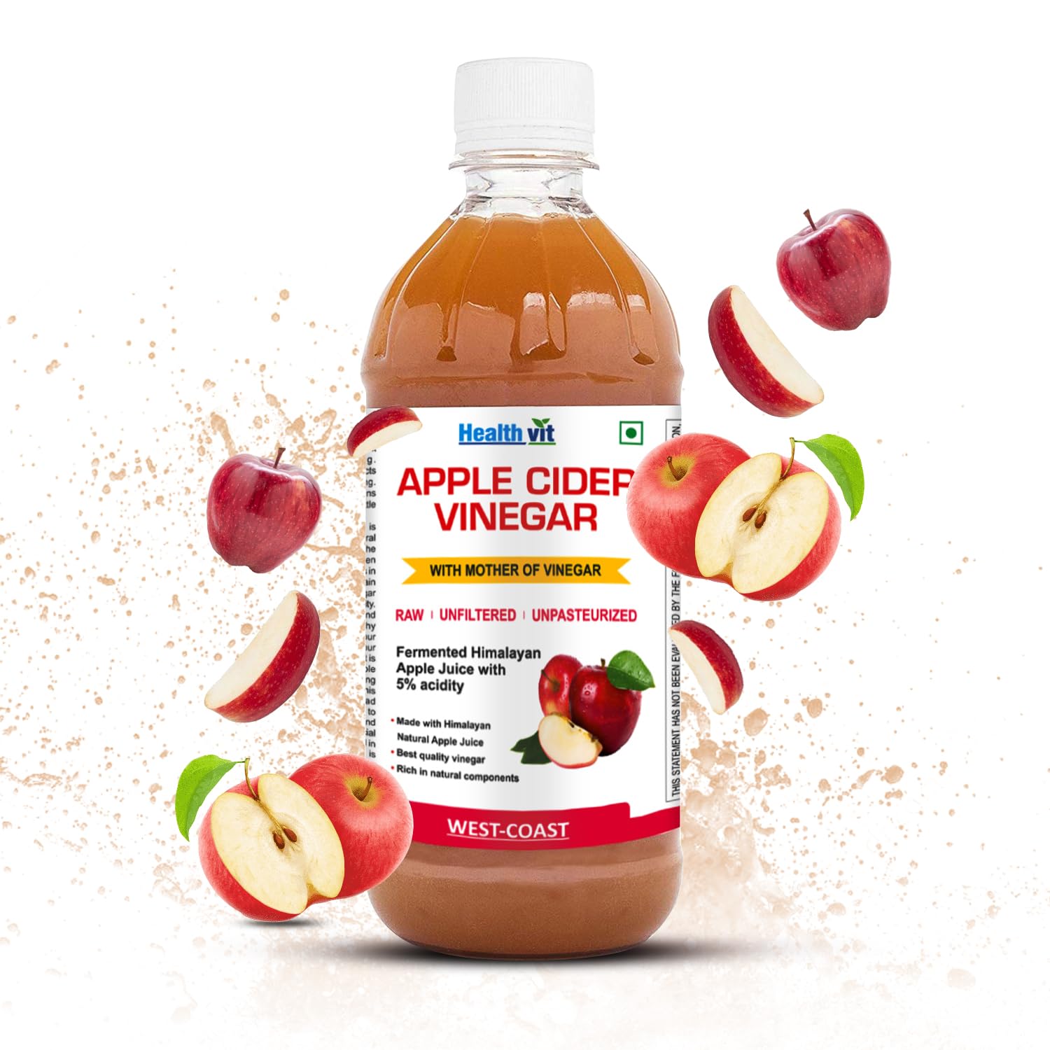 Healthvit Apple Cider Vinegar with Mother Vinegar| Weight Loss Management | Better Skin | Digestive Enzymes | Energy Booster | Immunity Booster | Organic 500 ml