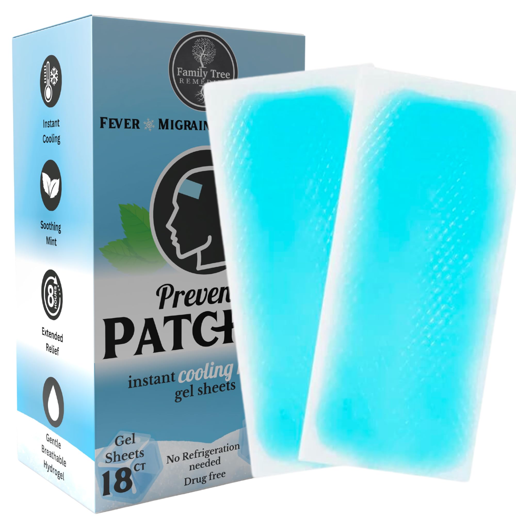 Family Tree Remedies Preventa Patches- 18 Cooling Head Strips for Discomfort for Adults and Children