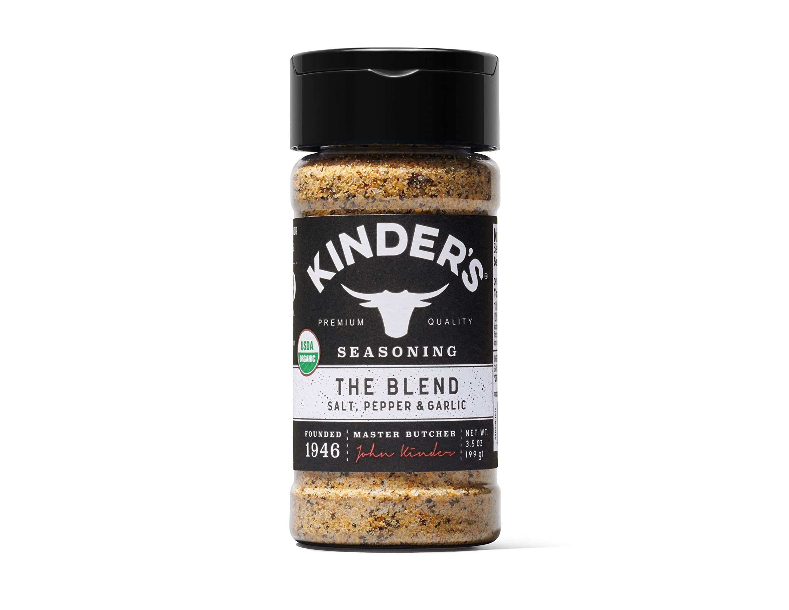 Kinder's Organic The Blend Seasoning (Salt, Pepper and Garlic), Premium Quality Seasoning, MSG Free and USDA Certified Organic, 3.5oz