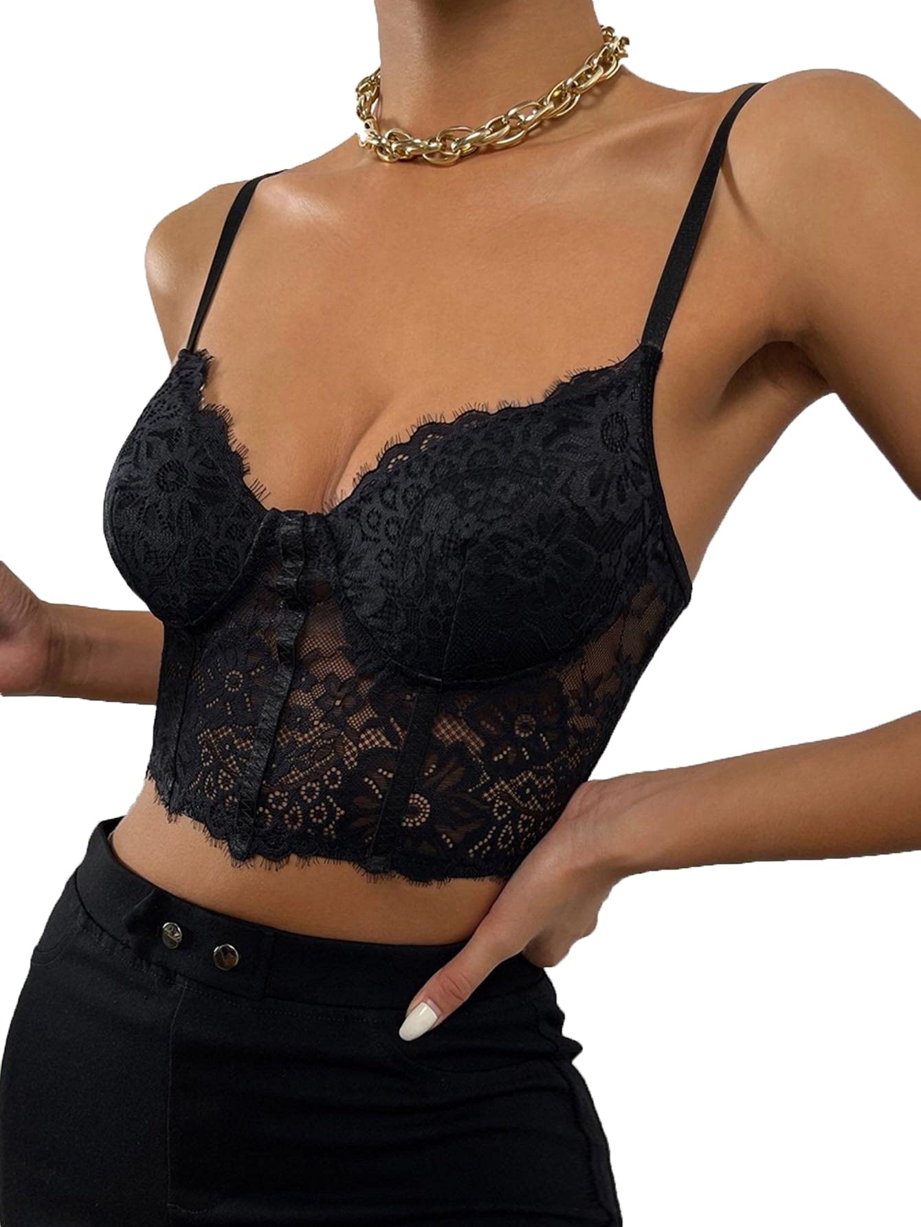 Women's Lace Casual Camisole Cami Crop Tank Tops Lingerie Bustier Spaghetti Strap Crop Top