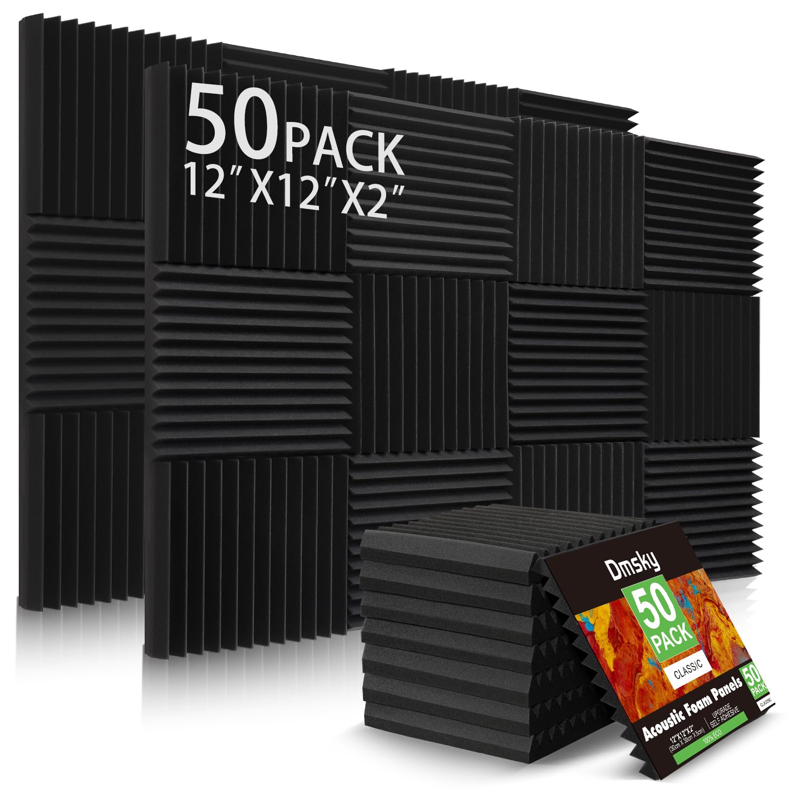 50 Pack Acoustic Foam Panels,2"X 12" X 12"Sound Proof Foam Panels-High Density Sound Absorbing Panels,Fire Resistant Soundproof Wedges Panels for Studio Recording & Office & Home