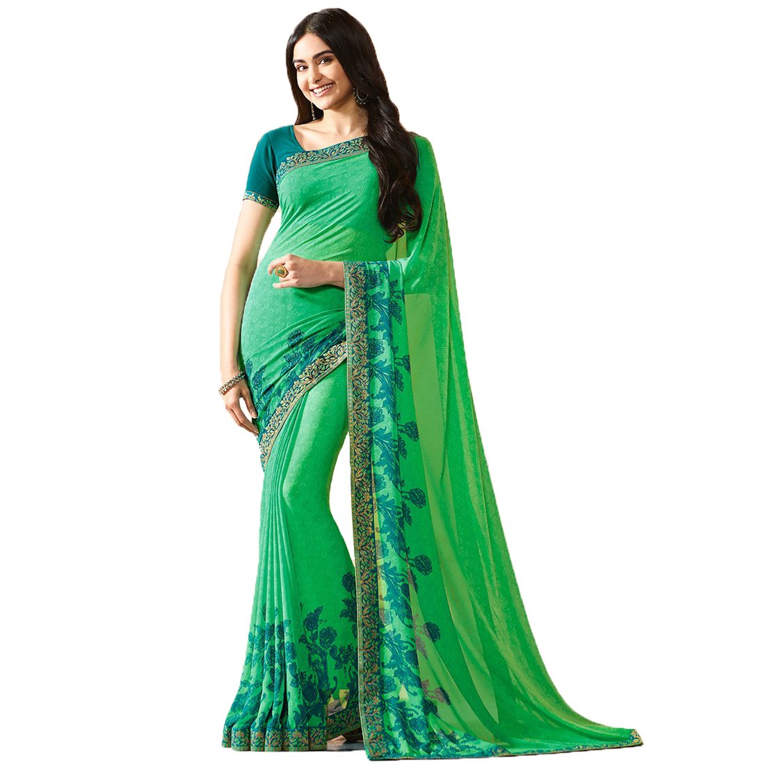 MOHIT CREATIONSWomen's Partywear Printed Saree with Unstitched Blouse