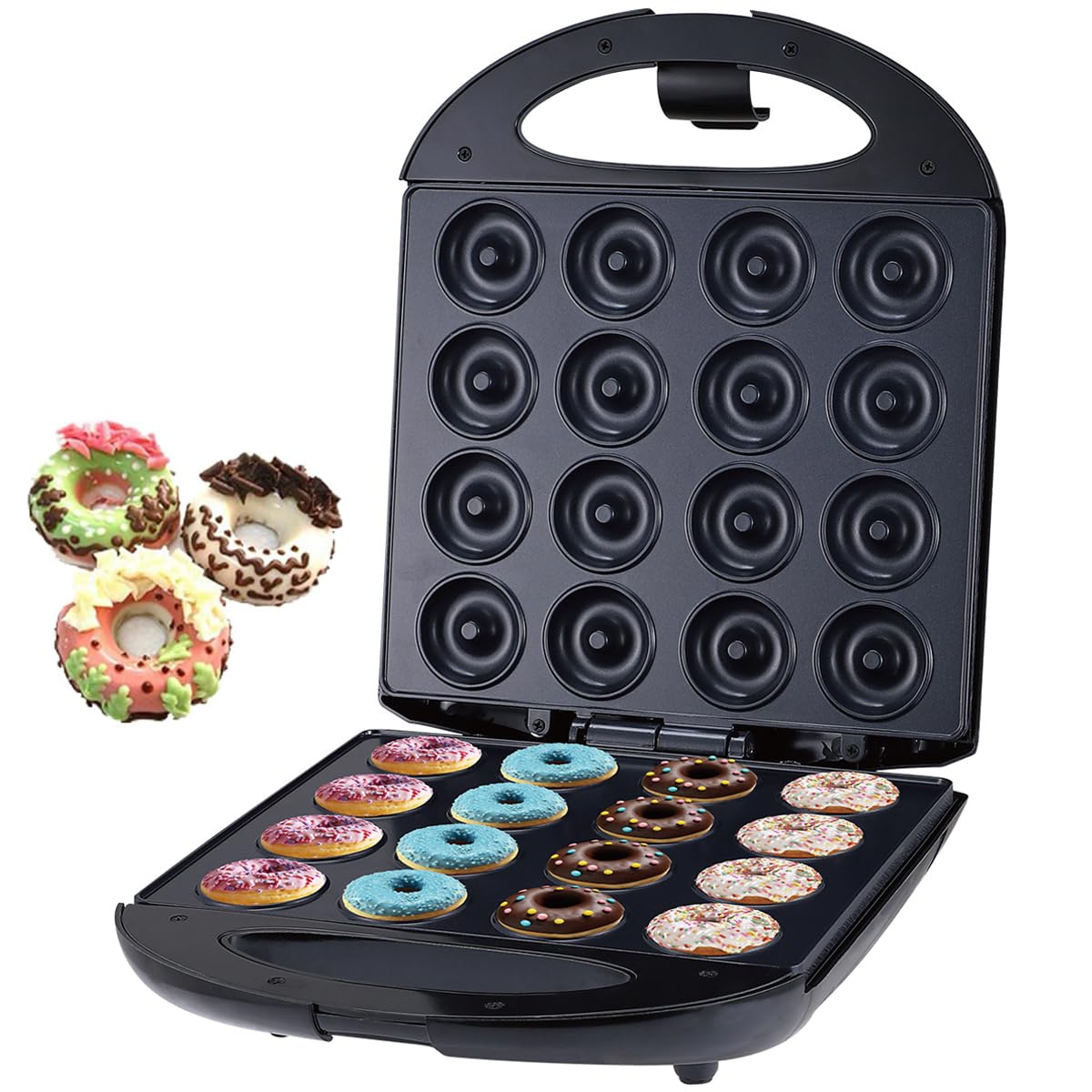 SOKANY SK-08002 1400W Donut Maker, Makes 16 Doughnuts, Non-stick Surface, Easy to Clean, Mini Donut Maker Machine for Snacks, Desserts & More