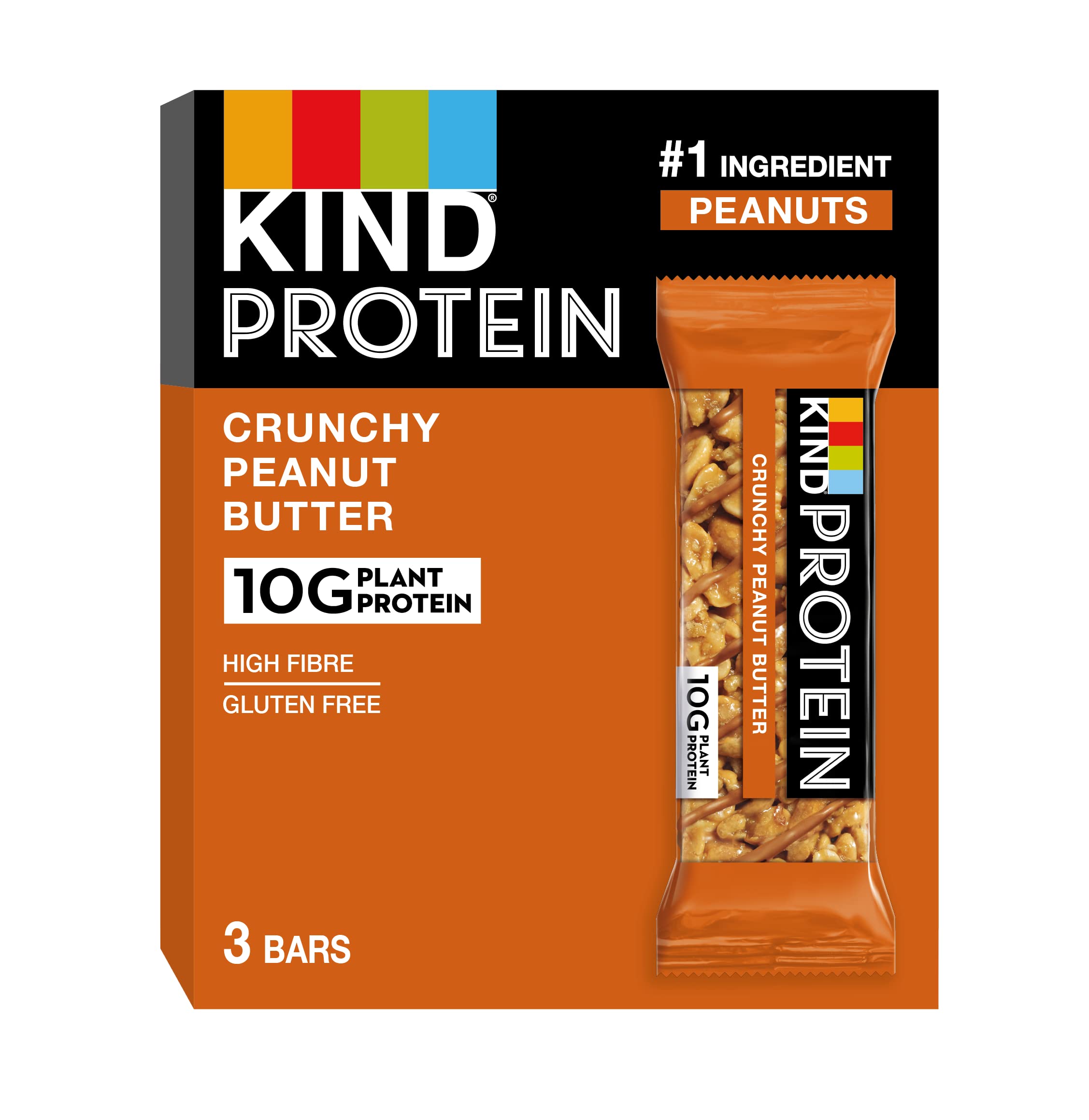 KIND Protein Bars, Gluten Free Snack Bars, Crunchy Peanut Butter, High Fibre, Healthy Snack, Source of Protein, No Artificial Colours, Flavours or Preservatives, Multipack 3 x 42g