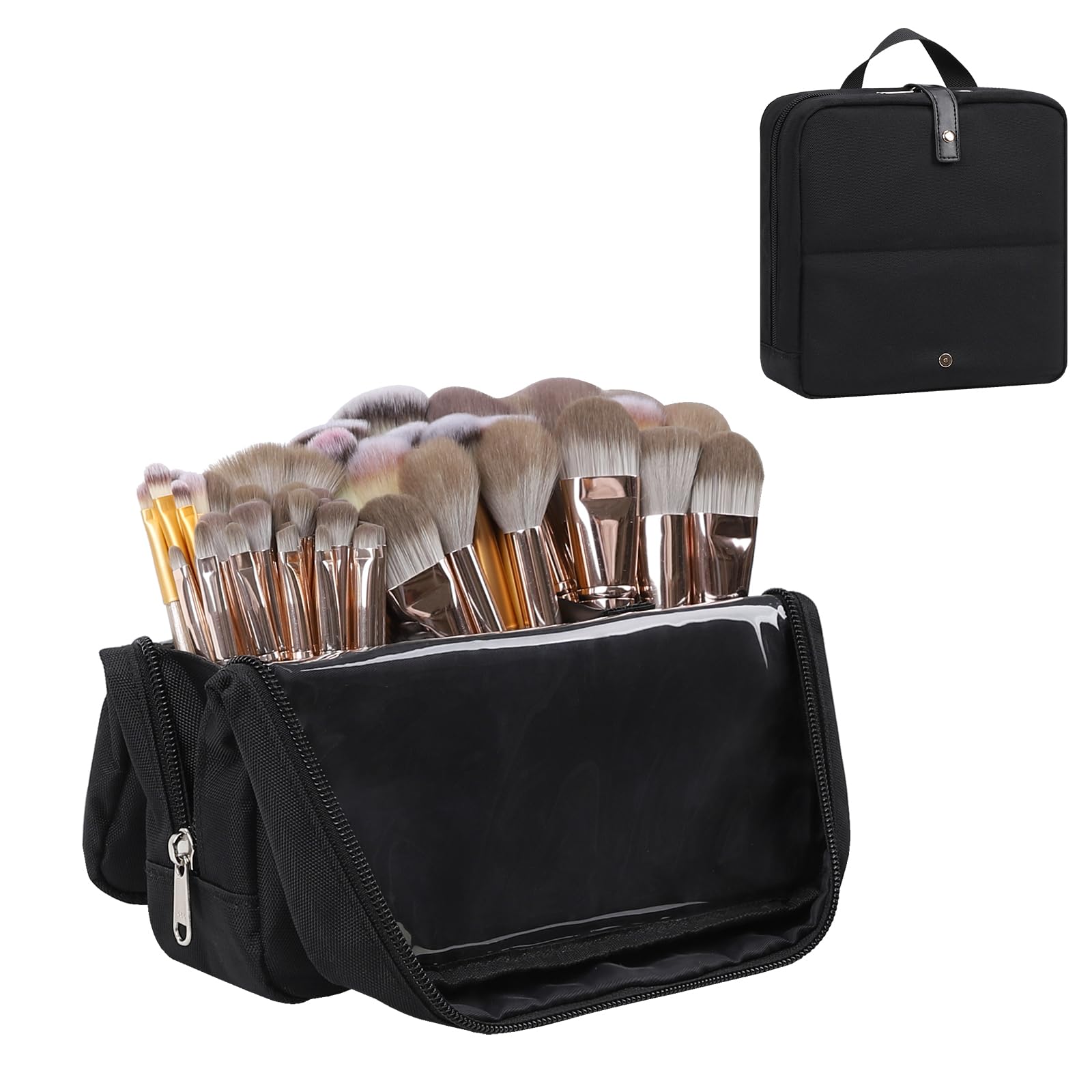 Makeup Brush Holder, Makeup Brush Organizer Bag, Large Capacity Foldable Travel Makeup Brushes Case Makeup Bag with Detachable Dividers, Professional Makeup Artist Storage Bag (Brushes Not included)