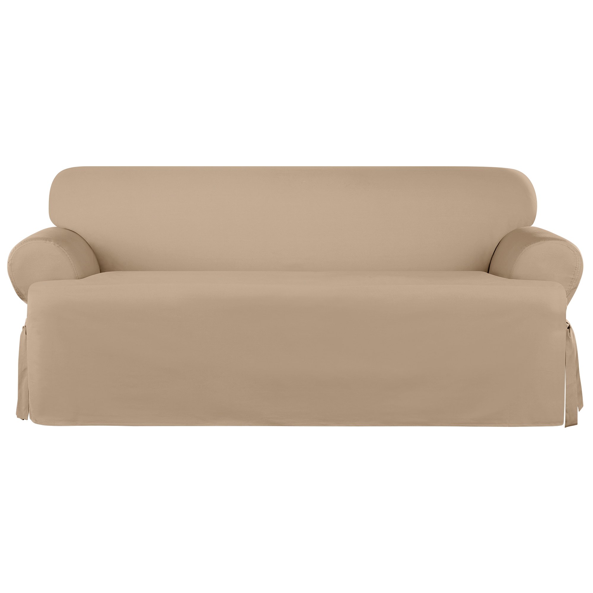 SureFitHeavyweight Cotton Duck One Piece T-Cushion Sofa Slipcover - Khaki (SF41868)