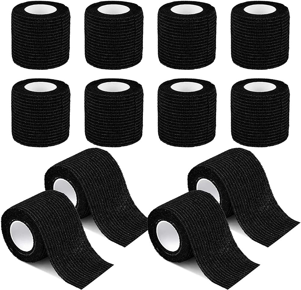 ELECDON Elastic Self Adhesive Tape, 12 Pack Self Adherent Cohesive Wrap Bandages 2 Inches X 5 Yards, Athletic, All Sports wrap Tape, Breathable Wound Tape, Bandage Wrap for Wrist, Ankle, Black