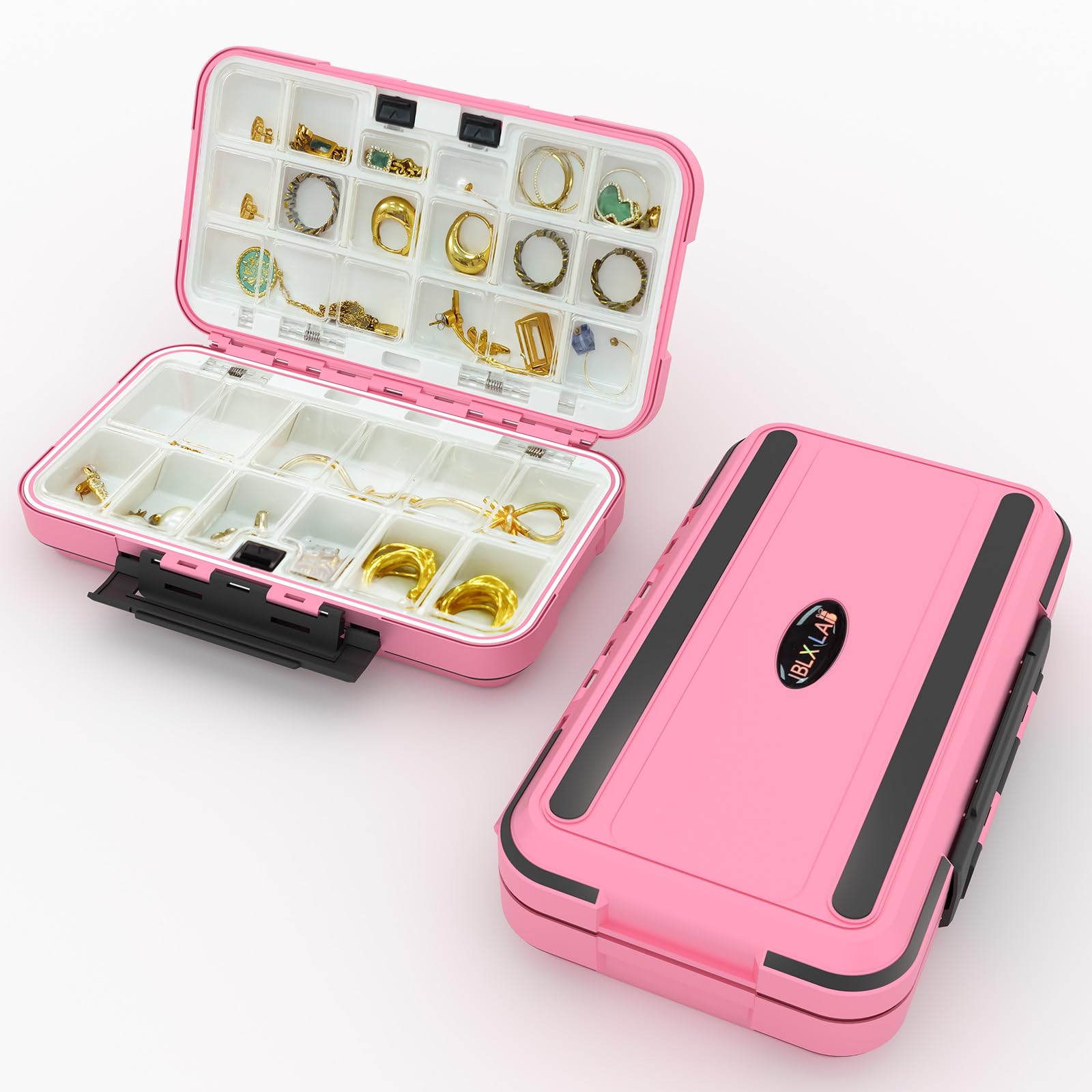 IBLXLABIBLXLAB Portable Small travel Jewelry Box Organizer case pink with earrings necklaces storage,trendy Gifts for kids girls teenage women and Mom in birthdays and festivels,waterproof&jewelry protection