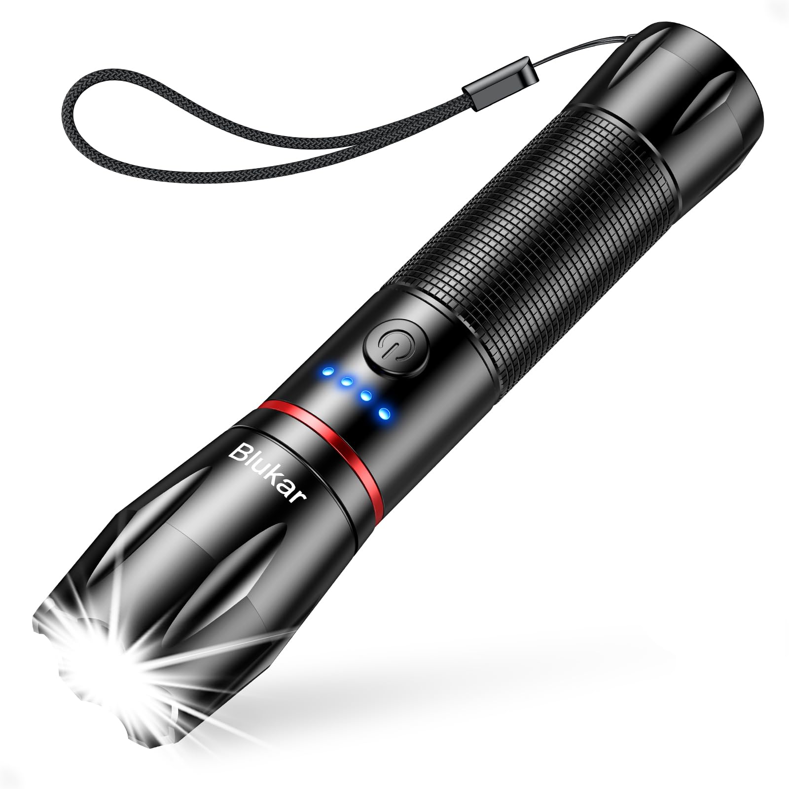 Blukar LED Torch Rechargeable, 2000L Super Bright Flashlight with 5 Modes,Adjustable Focus,Water Resistant,Lightweight Handheld Torch for Camping, Running, Dog Walking, Power Cut, Emergency etc-Black [Energy Class A+++]