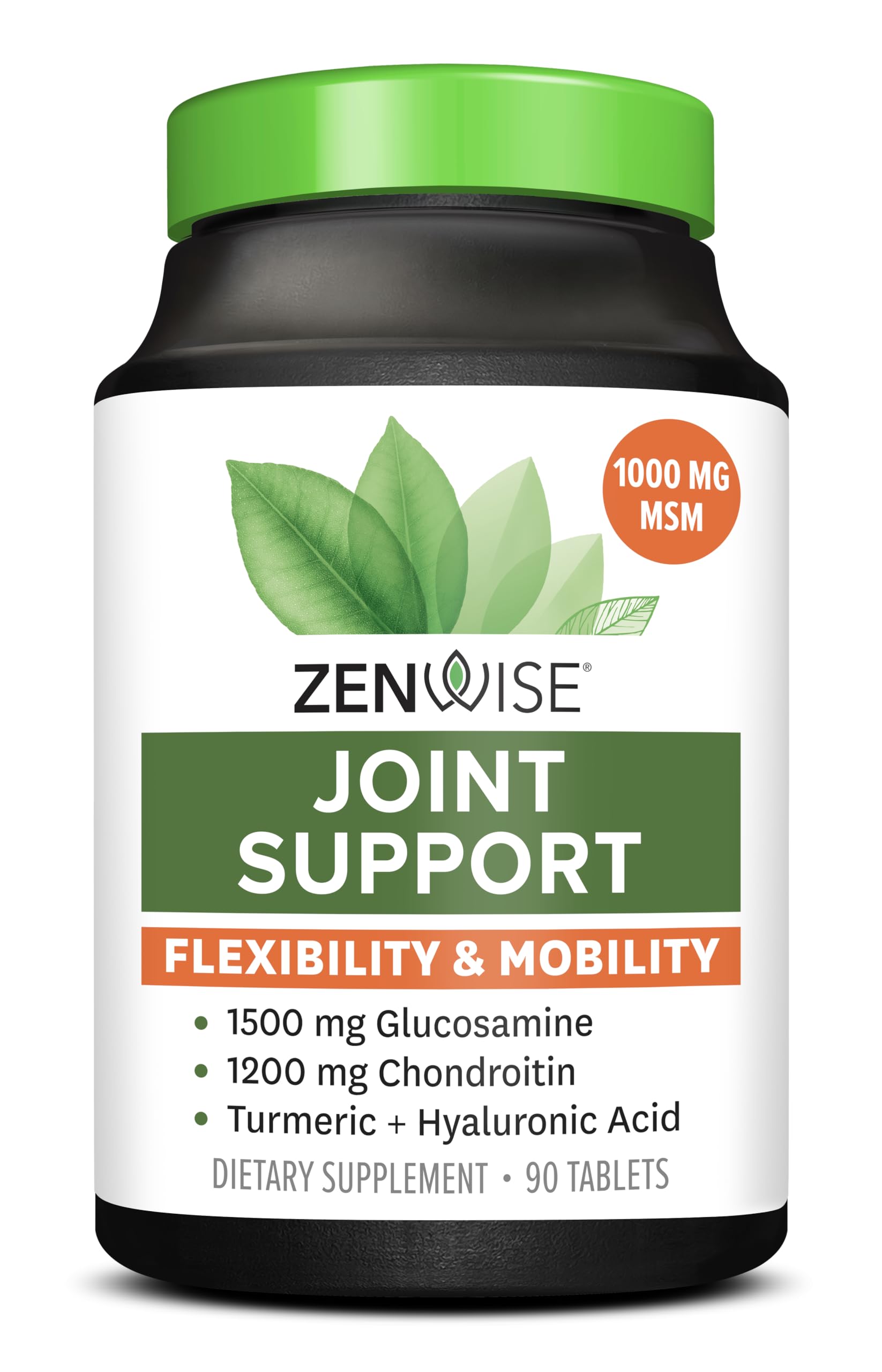 Zenwise HealthGlucosamine Chondroitin MSM - Joint Support Turmeric Supplement for Hands, Back, Knee, and Joint Health, Advanced Relief for Bone and Joint Flexibility and Mobility - 90 CT