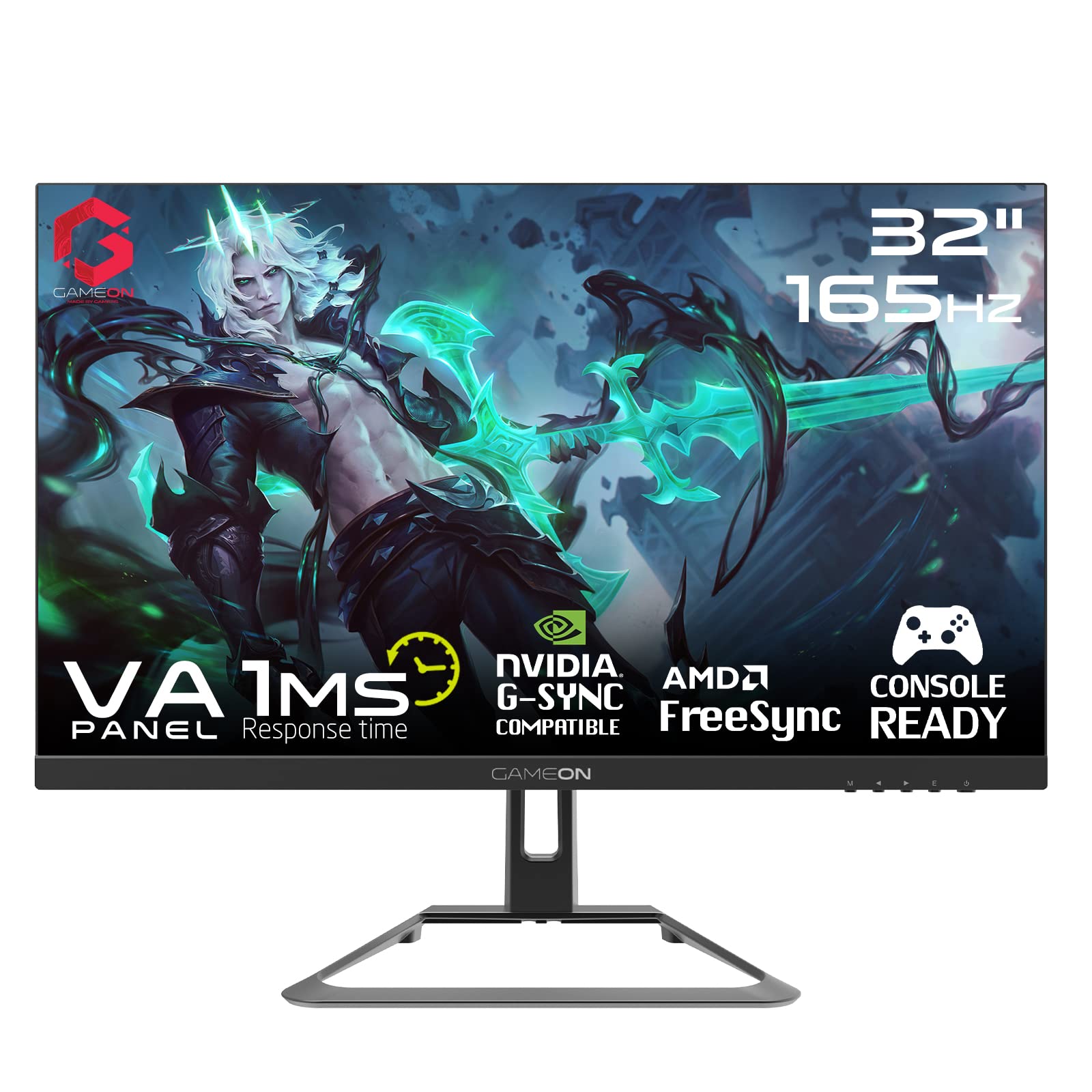 GAMEON GOE32FHD165VA E-sports Series, Black Gaming Monitor 32 Inch, 1920x1080p FHD VA Panel, 165Hz Refresh Rate, 1ms Response Time, Adjustable Stand, Supports Adaptive Sync Premium, HDMI 2.1, HDR