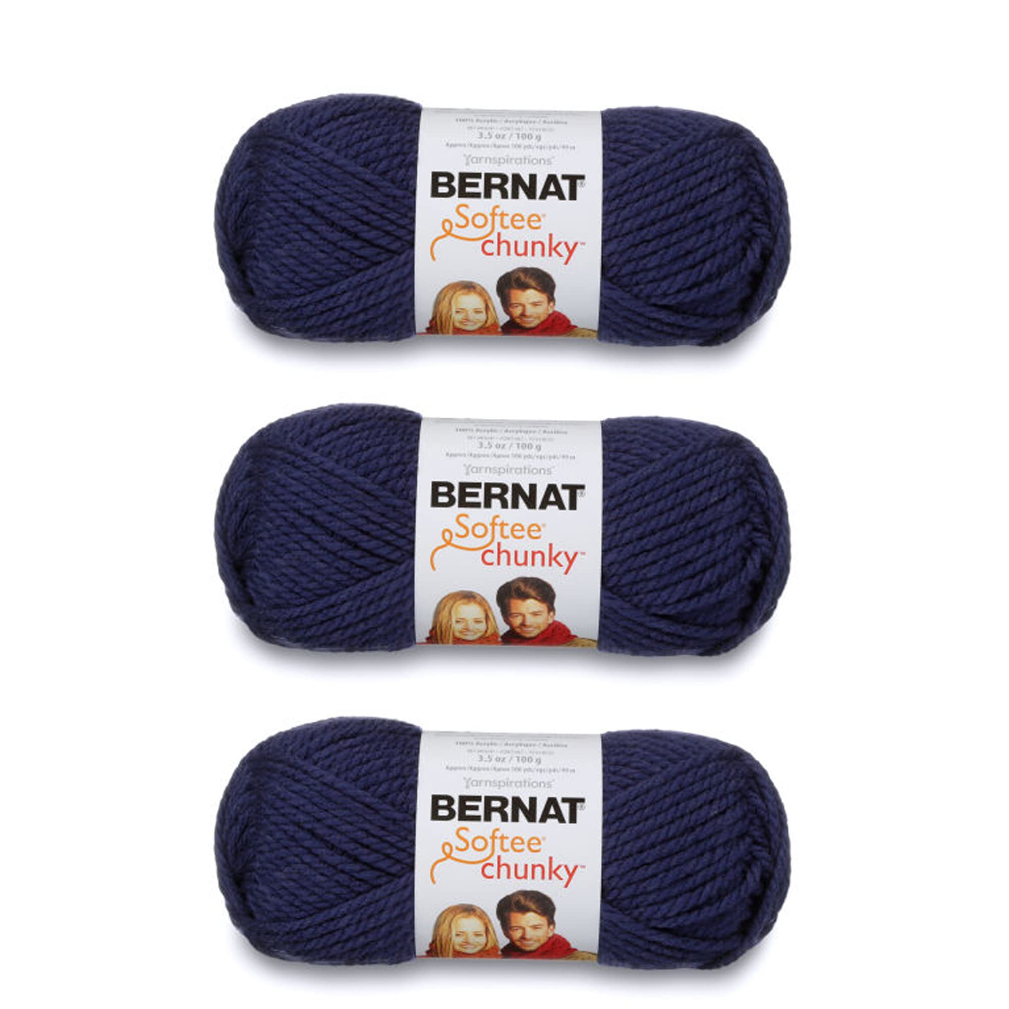 BernatSoftee Chunky Faded Denim Yarn - 3 Pack of 100g/3.5oz - Acrylic - 6 Super Bulky - 108 Yards - Knitting/Crochet