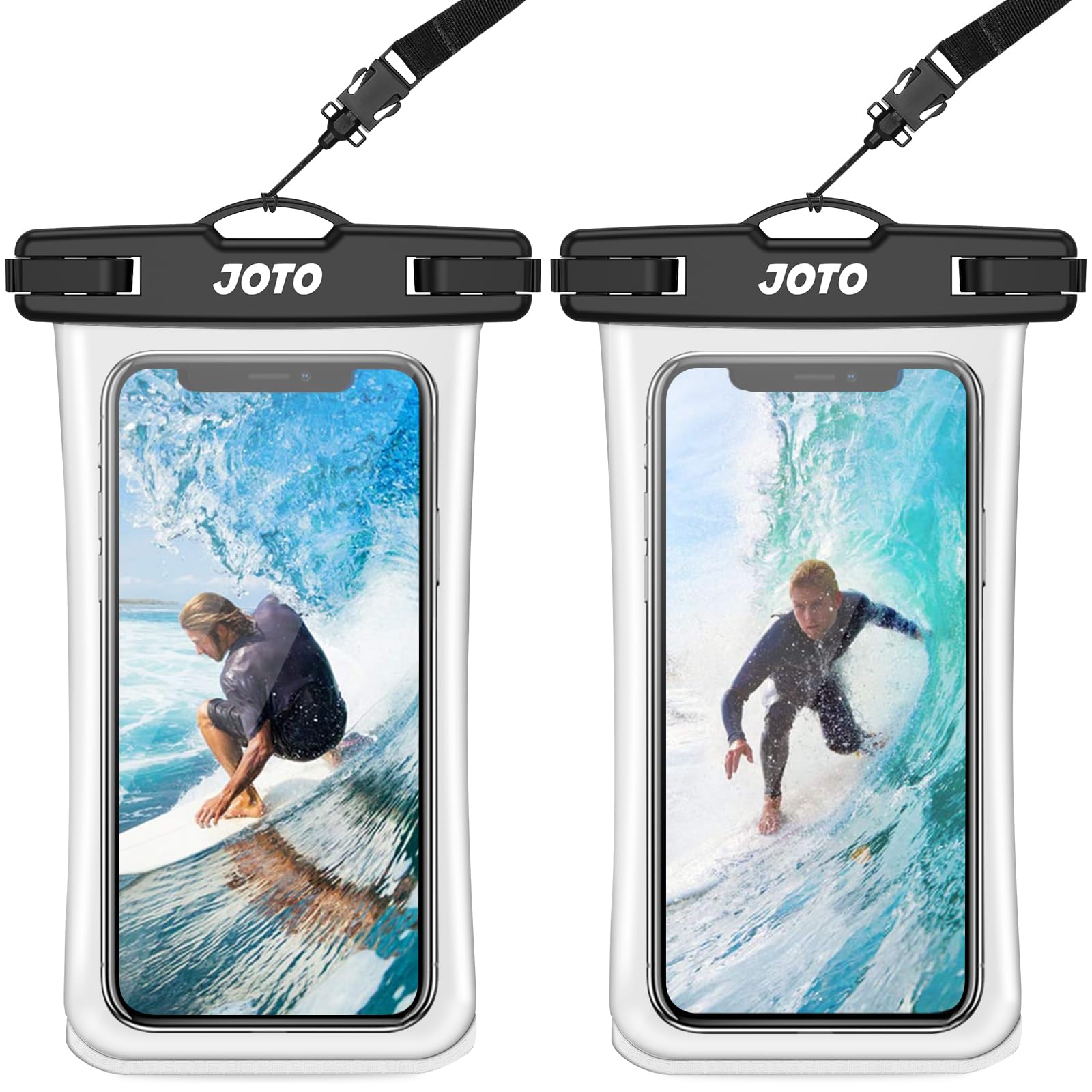 JOTO TPU Waterproof Phone Case Holder Pouch, Underwater Transparent Cellphone Dry Bag Compatible For iPhone 13 12 11 Pro Max XS XR X 8 7 6S, Galaxy S21 S20 S10 Note10, Pixel Up to 7.0" - 2 Pack, Black