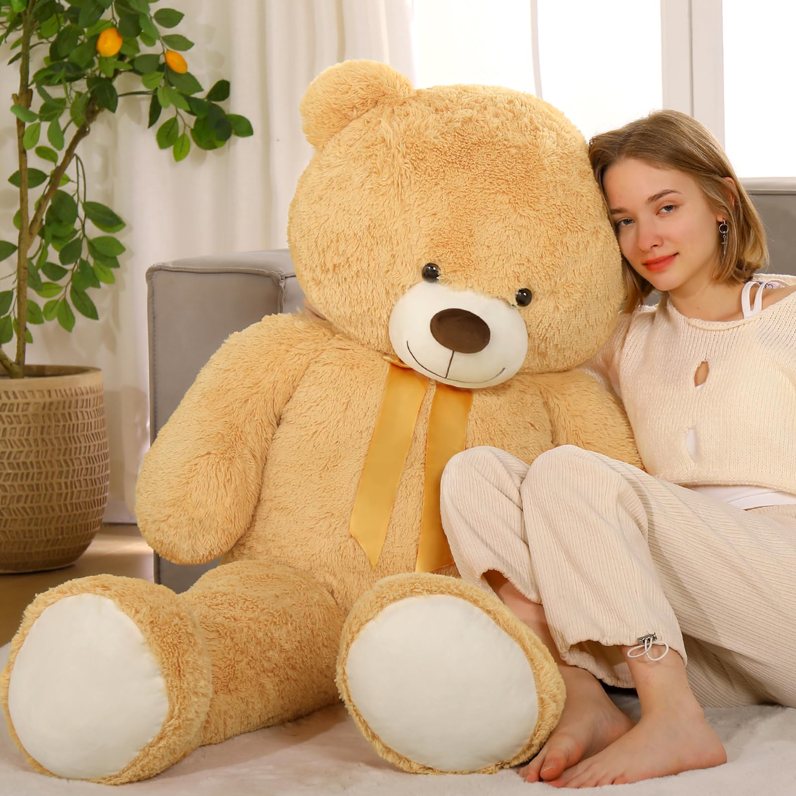 MorisMosGiant Teddy Bear Soft Toy, 130cm XXL Brown Teddy Bear Big for Girlfriend, Cuddly Soft Teddy 1.3m Large Fluffy Teddies Plush Toy for Kids Birthday Christmas Deco