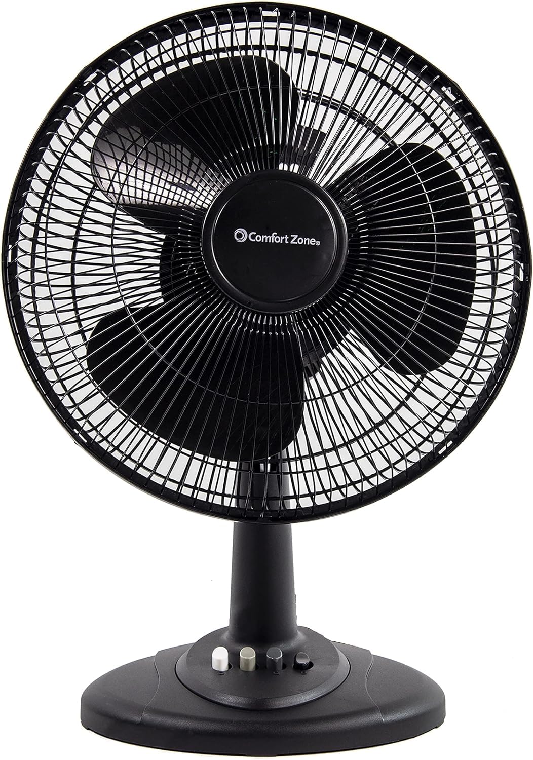 Comfort Zone Oscillating Table Fan with Adjustable Tilt, Convenient Push Button Controls, Quiet, 16 inch, 3 Speed, Desk Fan, Airflow 15.75 ft/sec, Ideal for Home, Bedroom, Dorm & Office, CZ161BK