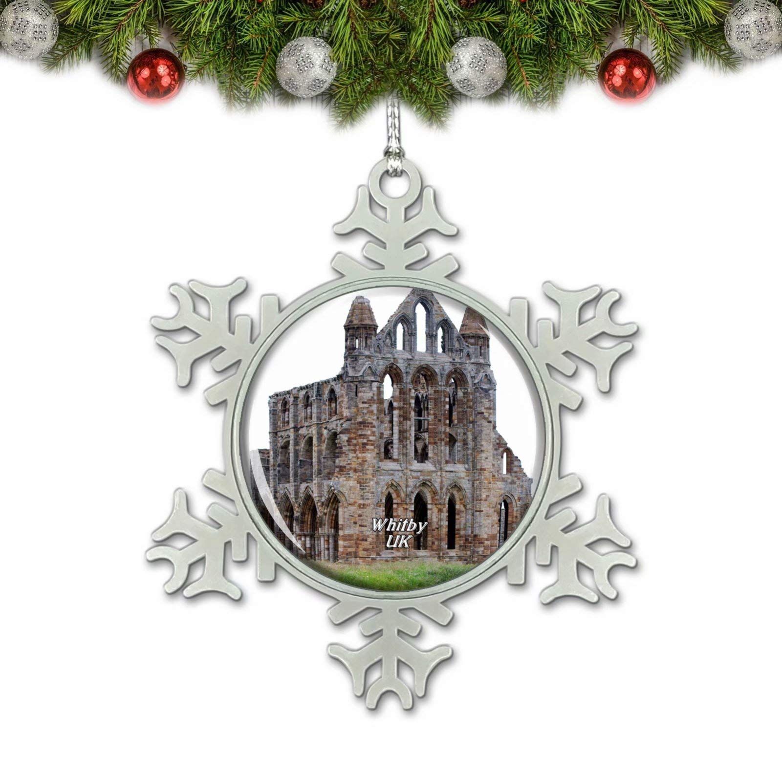 UK England Whitby Abbey Christmas Ornament Tree Decoration Crystal Metal Souvenir Gift