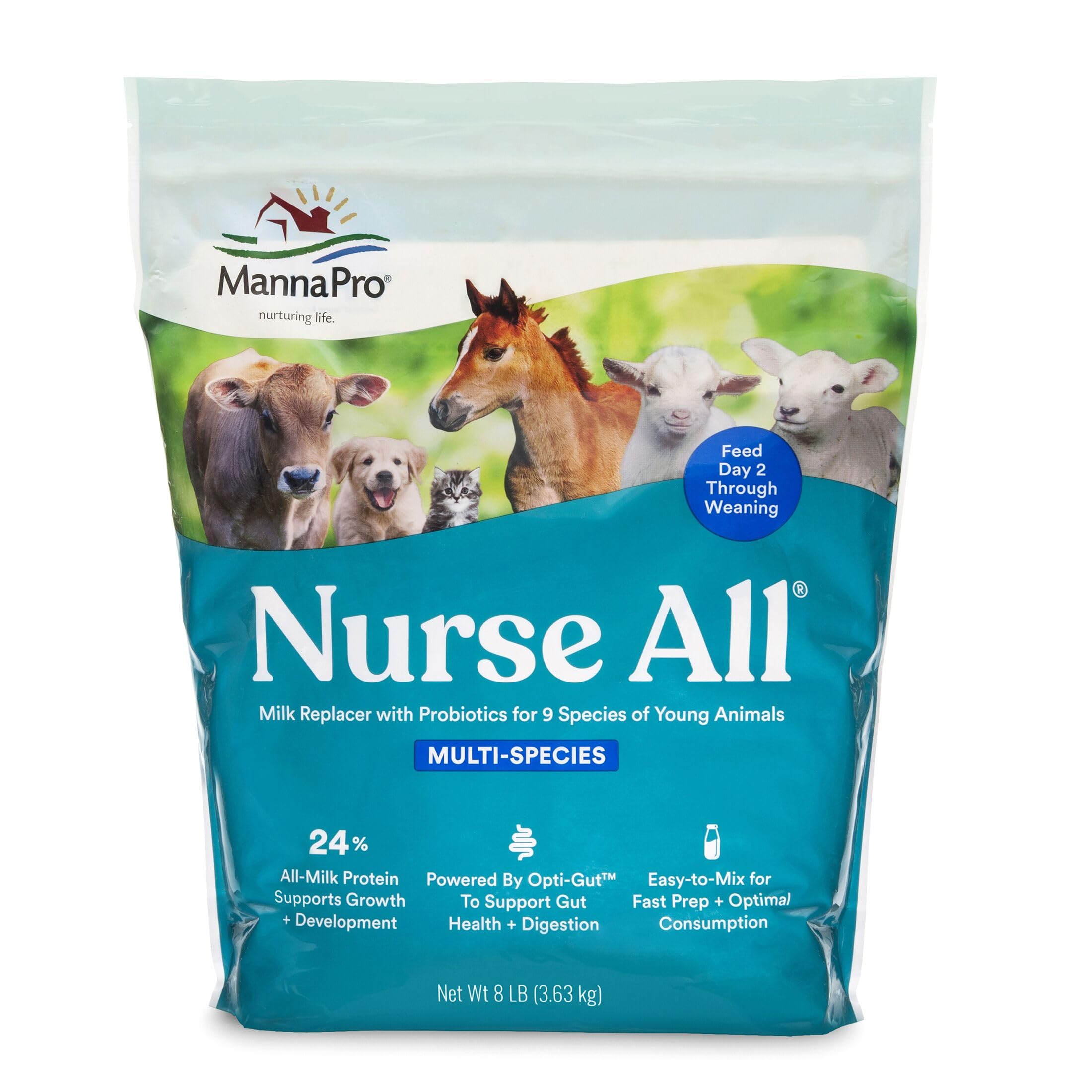 Manna Pro Nurse All Multi Species Milk Replacer with Probiotics | Helps Support Healthy Gut and Digestions| 8lbs