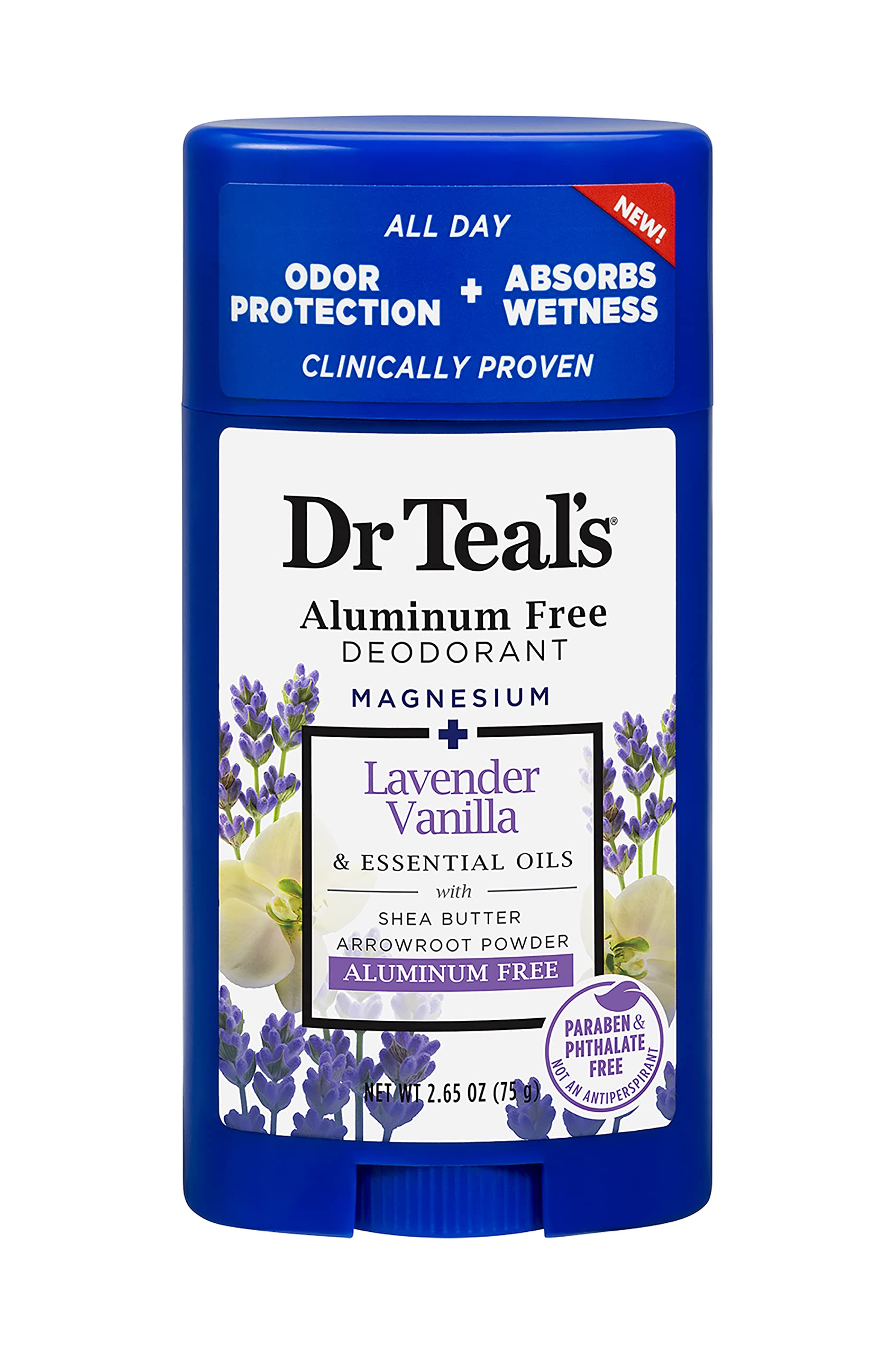 Dr Teal's Aluminum Free Deodorant Stick For Unisex Magnesium + Lavender Vanilla & Essential Oils, 2x75g | Paraben & Phthalate Free Roll On for Odour Protection & Absorbs Wetness