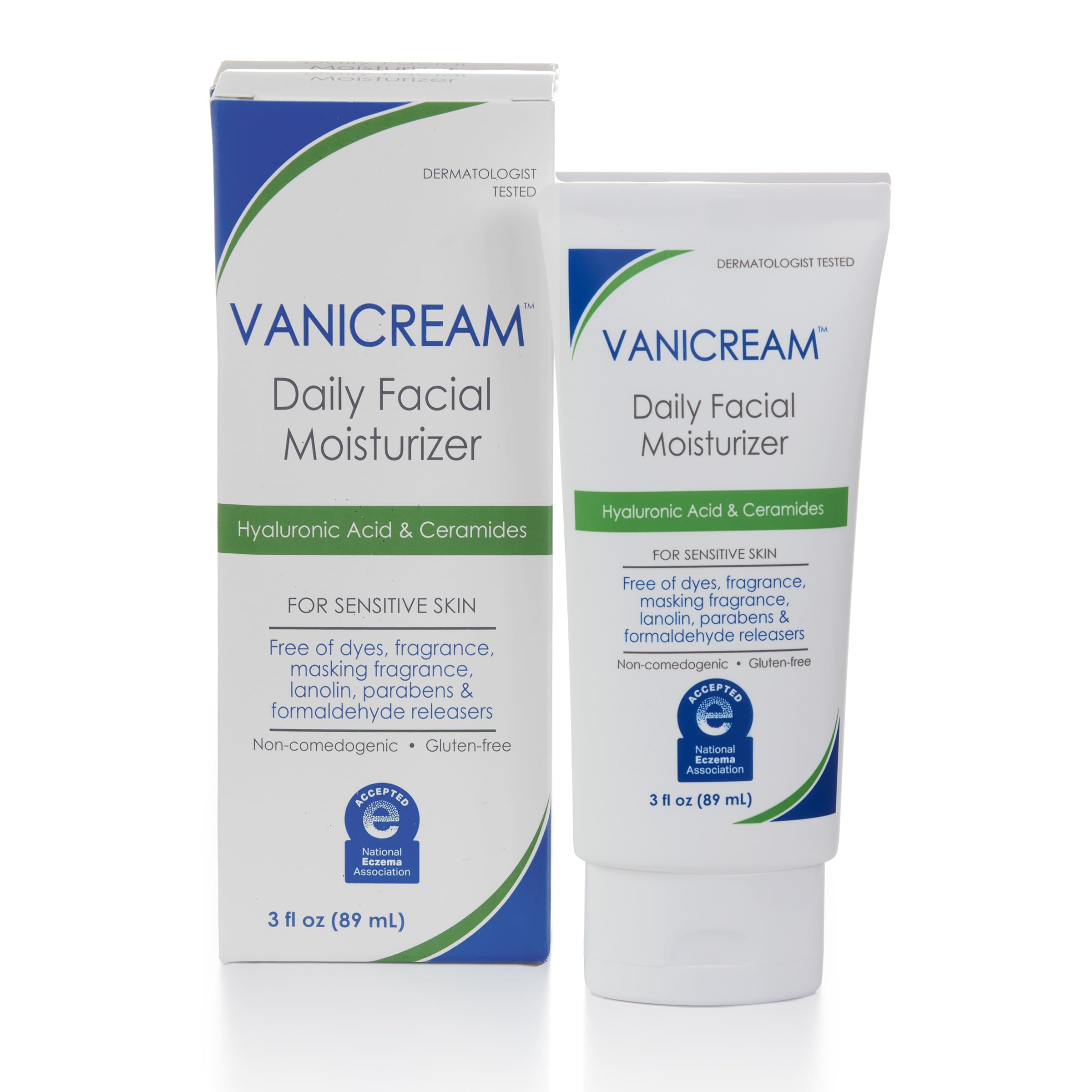 Vanicream Daily Facial Moisturizer With Ceramides and Hyaluronic Acid - Formulated Without Common Irritants for Those with Sensitive Skin, 3 fl oz (Pack of 1)