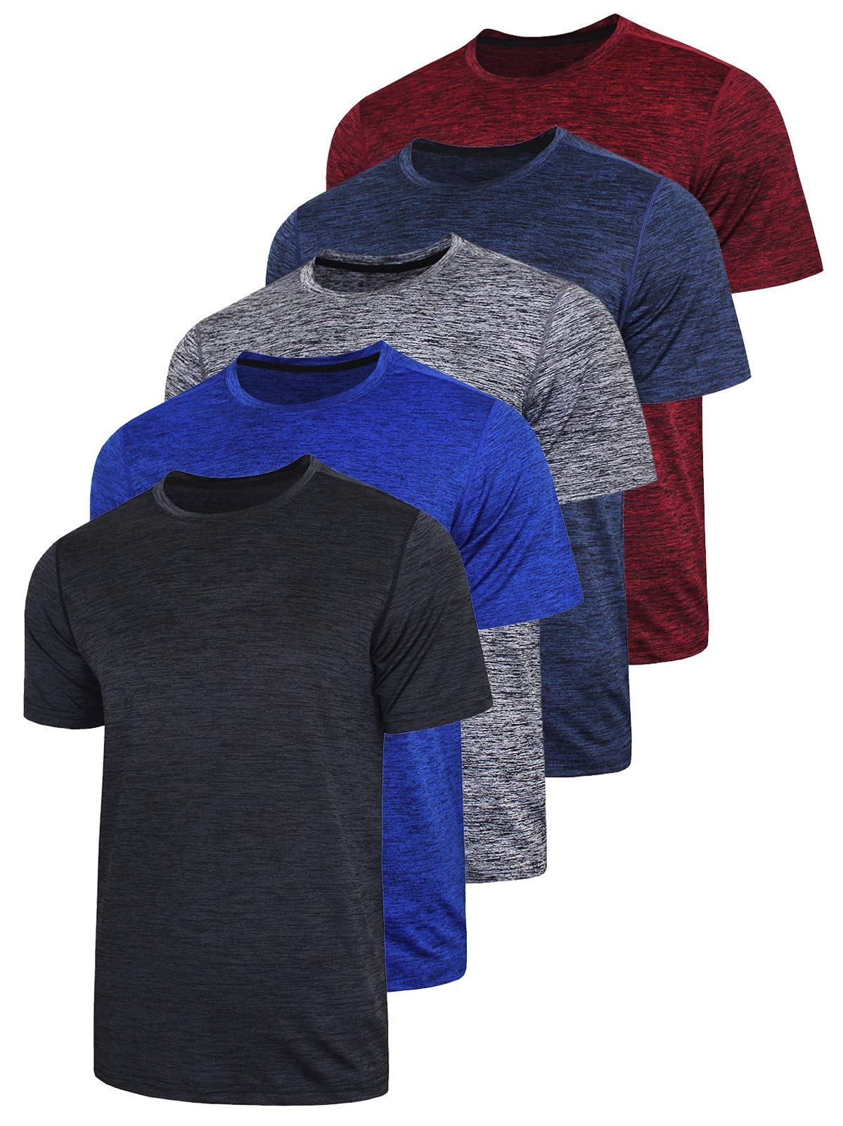 Liberty Imports5 Pack Men’s Active Quick Dry Crew Neck T Shirts | Athletic Running Gym Workout Short Sleeve Tee Tops Bulk