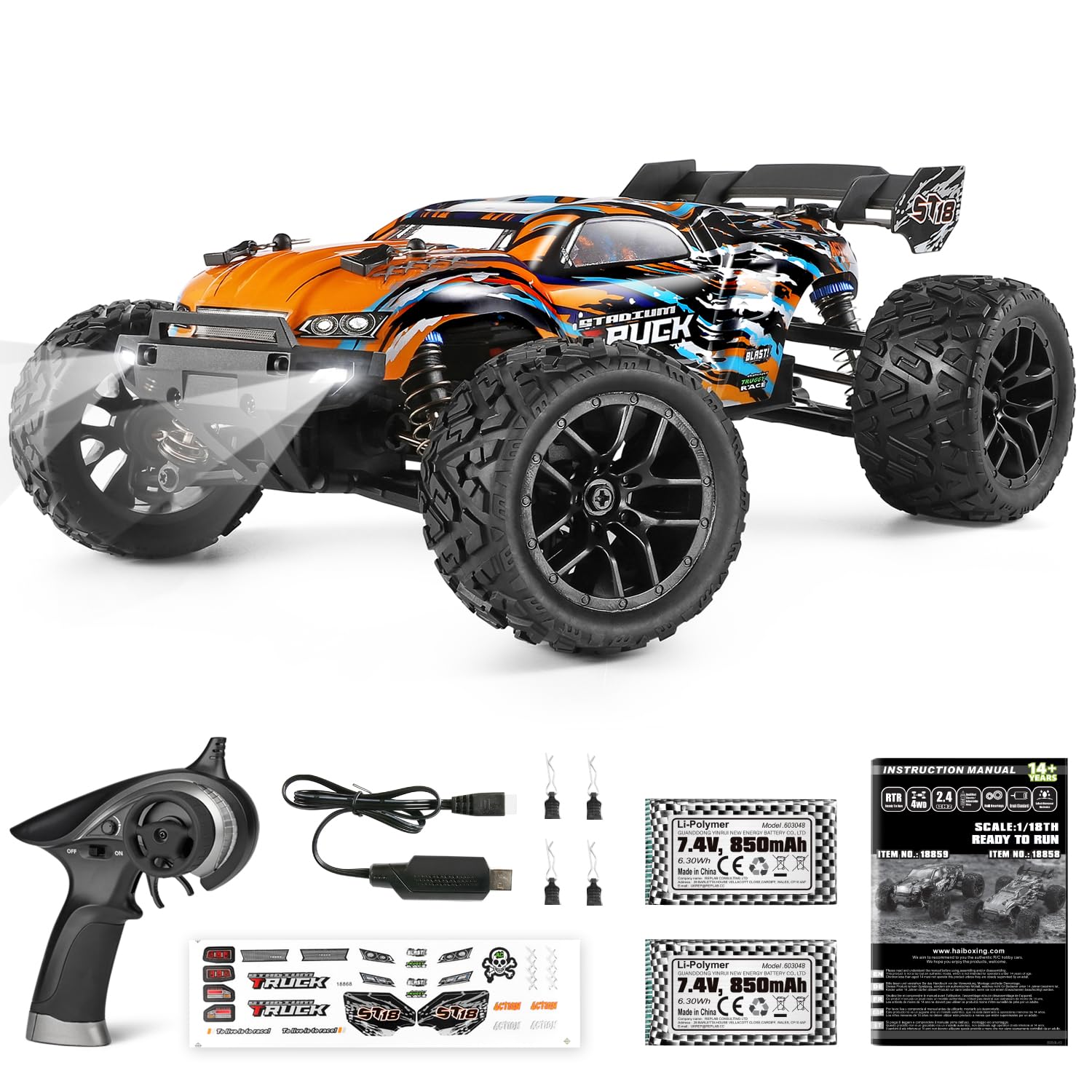 HAIBOXINGRC Cars,1:18 36 KM/H High Speed Remote Control Cars for Adults Kids,2.4GHz 4WD Waterproof Off-Road Monster Truck with Two Batteries, ALL Terrain Buggy Vehicle Car Toy Gifts for Boys