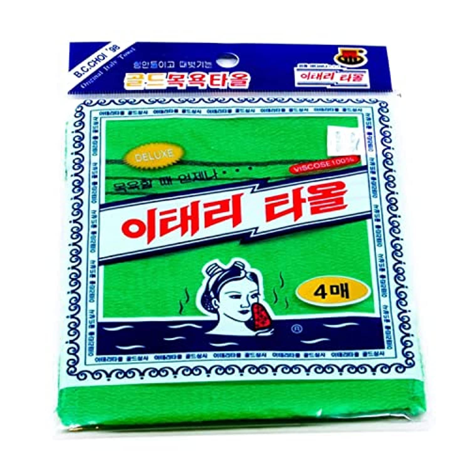 HMI Korean Exfoliating Bath Washcloth [4 pcs] (Green) by TeChef Home