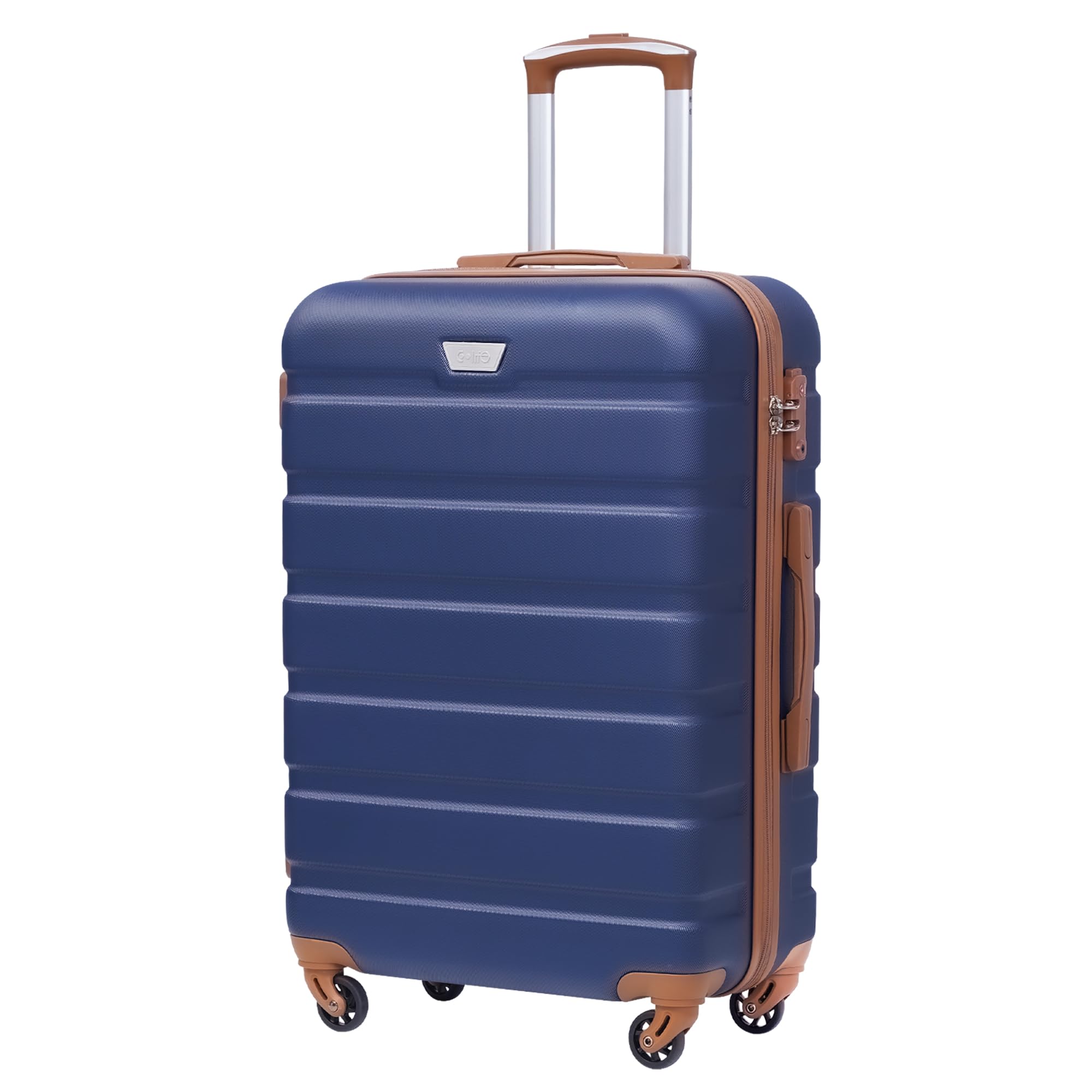 COOLIFESuitcase Trolley Carry On Hand Cabin Luggage Hard Shell Travel Bag Lightweight with TSA Lock and Durable 4 Spinner Wheels (Blue/Brown, L(77cm 93L))