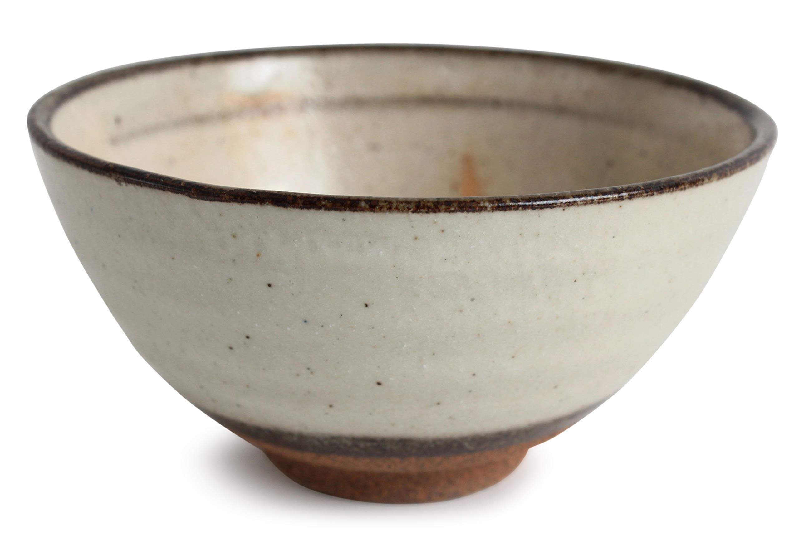 Mino ware Japanese Pottery Rice Bowl Matte White with Brown Edge made in Japan (Japan Import) KSC009