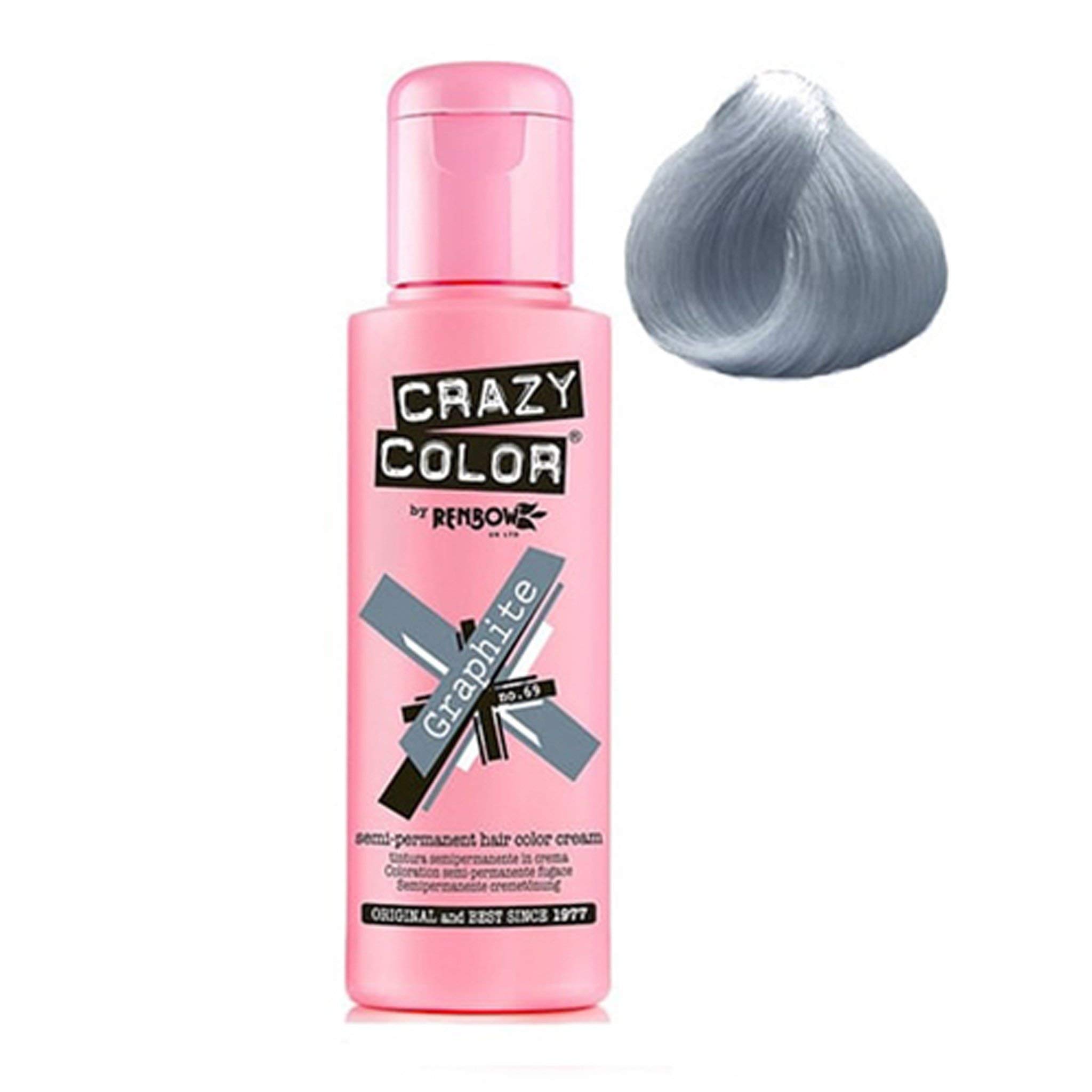 Crazy Color Hair Dye - Vegan and Cruelty-Free Semi Permanent Hair Color - Temporary Dye for All Hair Types, #69, Graphite 100 ml