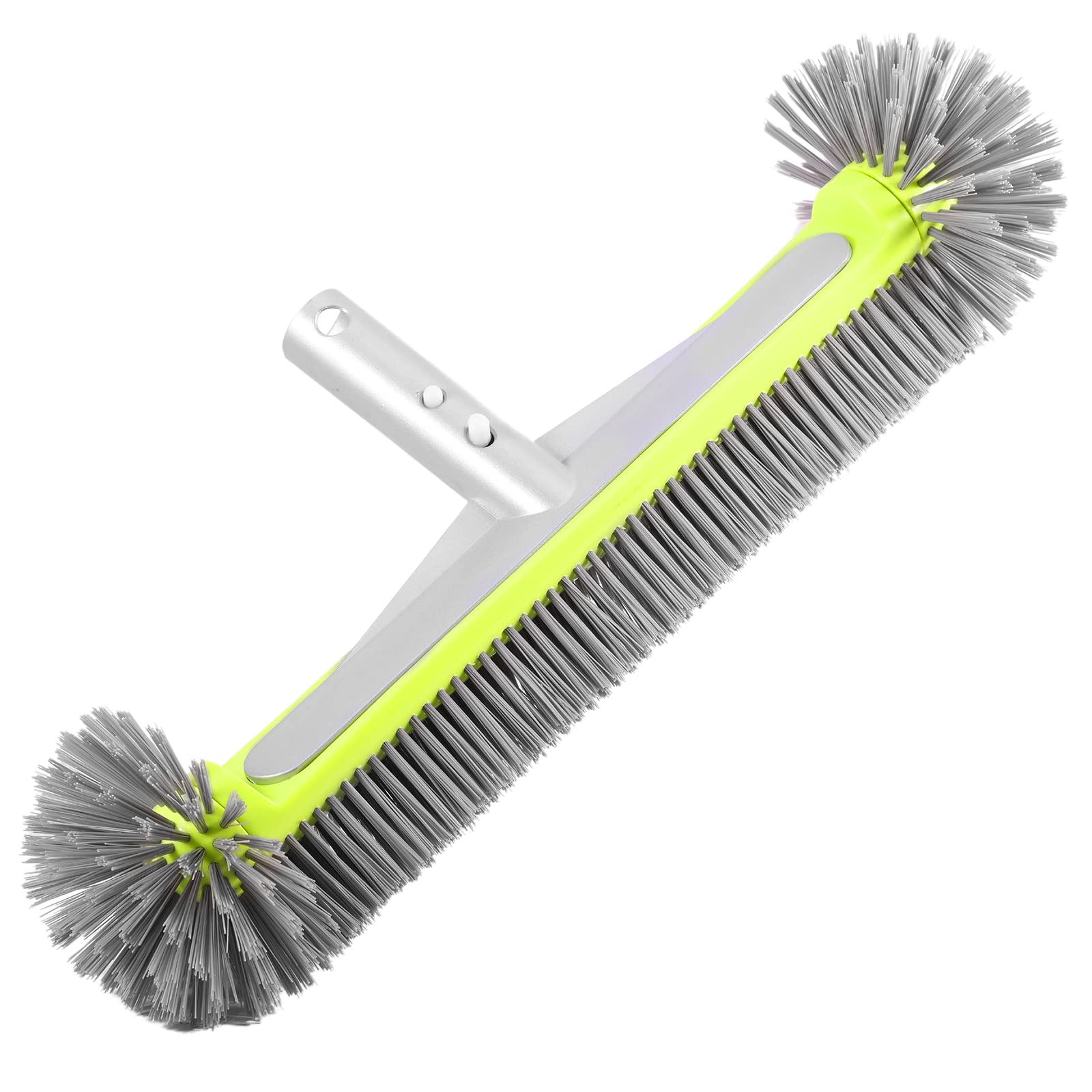 Professional Heavy Duty Swimming Pool Wall & Tile Brush，17.5" Round Ends Pool Brush Head with Sturdy Aluminum Handle for Cleans Walls, Tiles & Floors, Premium Nylon Bristles with EZ Clips