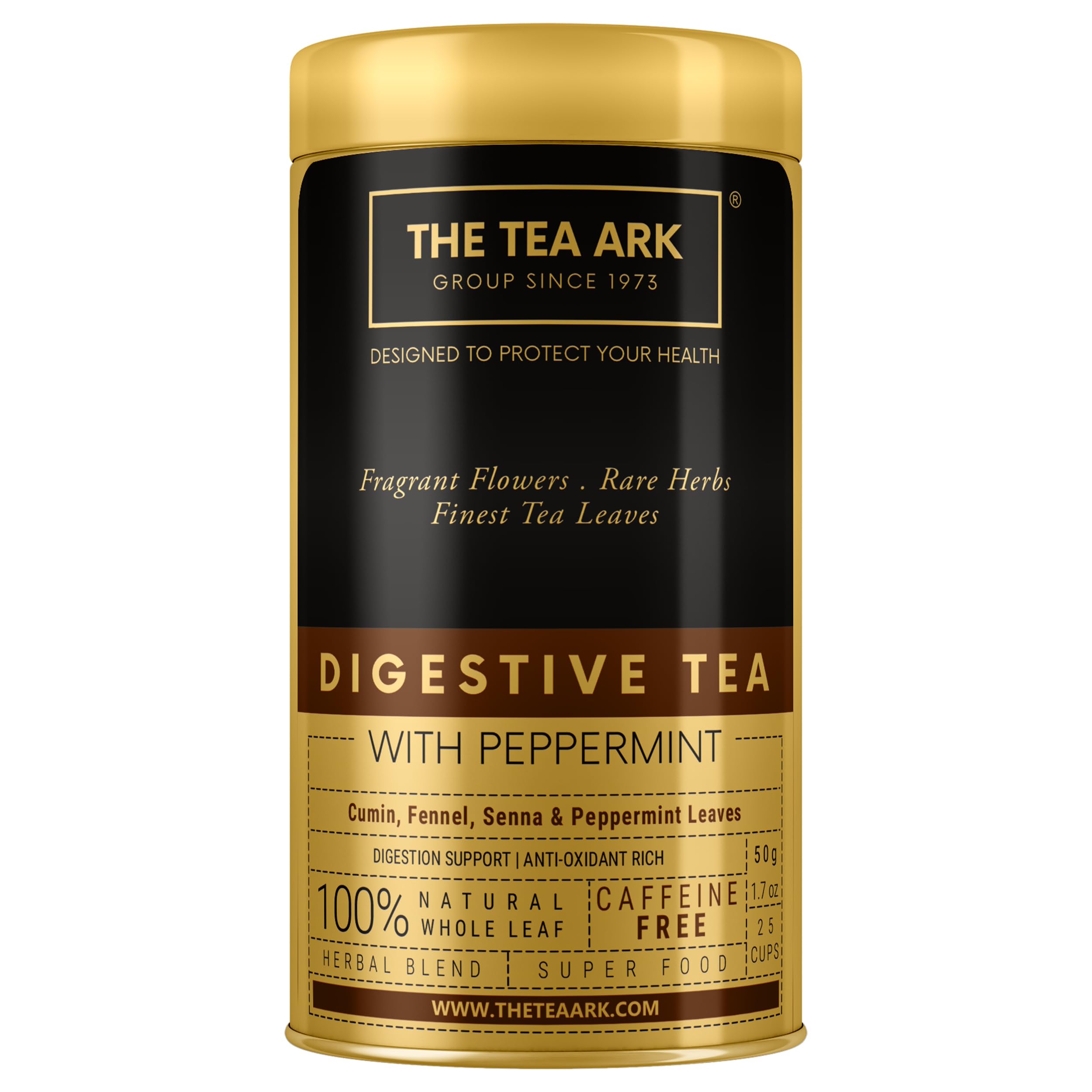 The Tea Ark Digestive Tea (50g) Tin Pack | Herbal Tea with Cumin, Fennel, Senna & Peppermint | Caffeine Free Whole Leaf Blend (25 Servings) (Digestive Peppermint Tea)