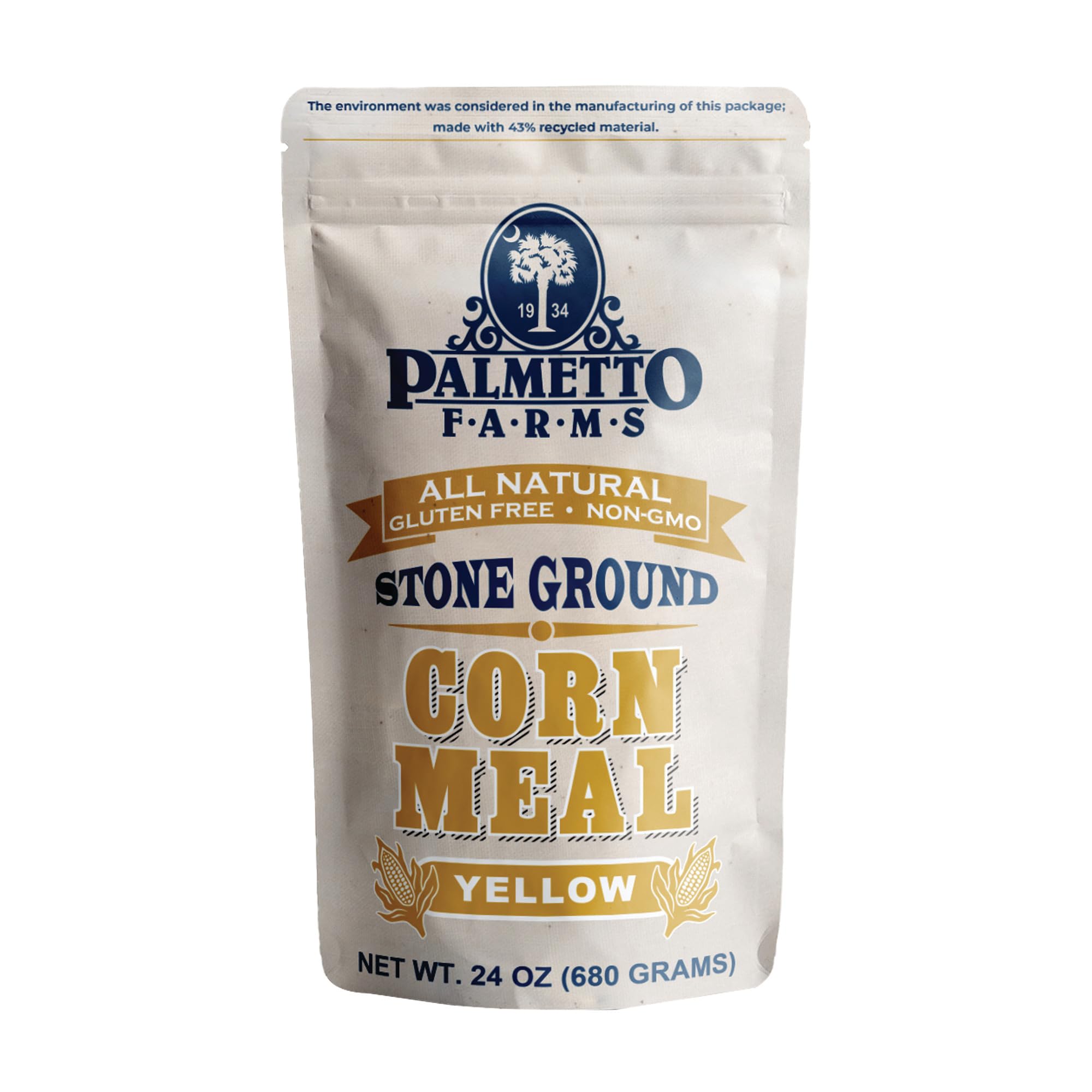 Palmetto Farms Stone Ground Yellow Corn Meal Flour Non-GMO Gluten Free 24 oz