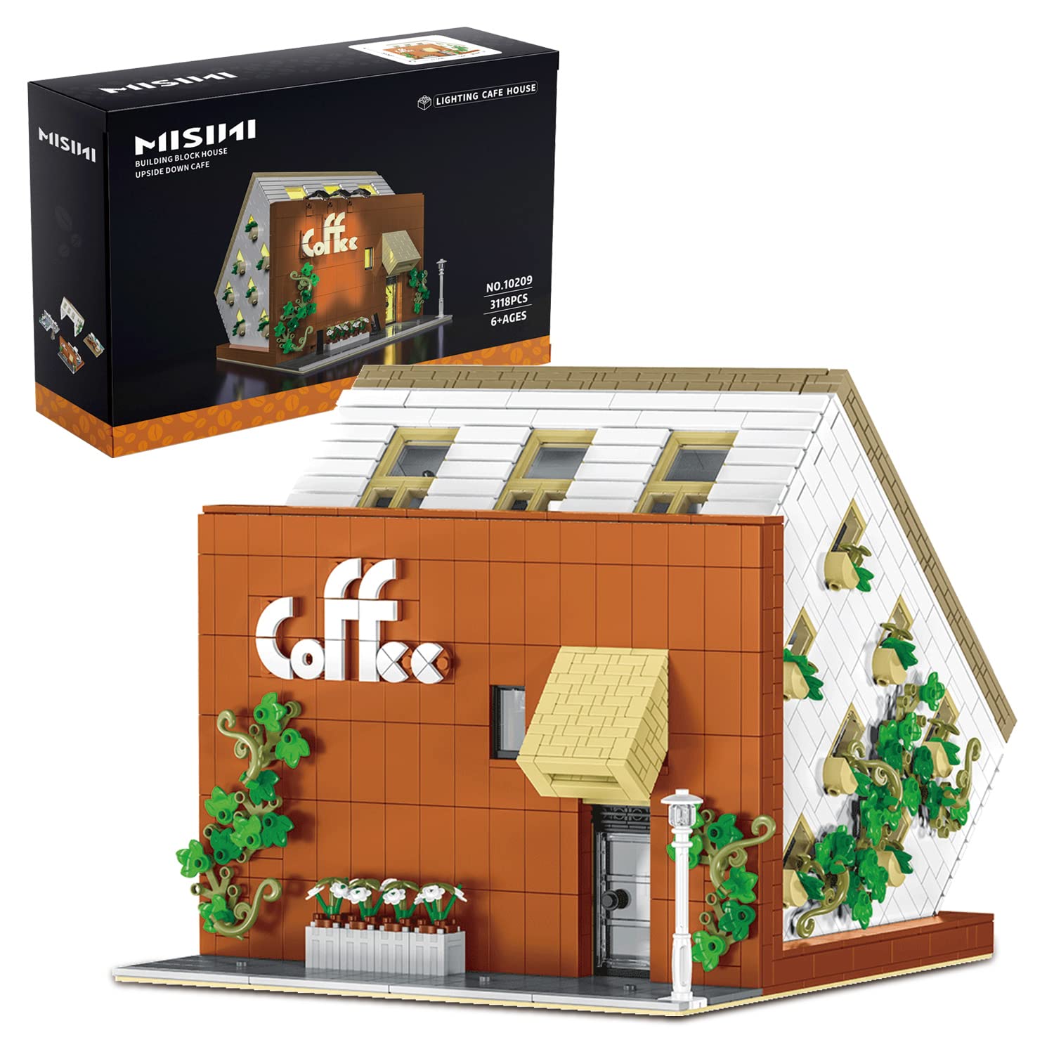 MISINI 10209 Japanese Street View Architecture Upside Down Coffee House, 3118 Pieces MOC Modular Design, Toy Gift for Adults and Teens, Compatible with Lego