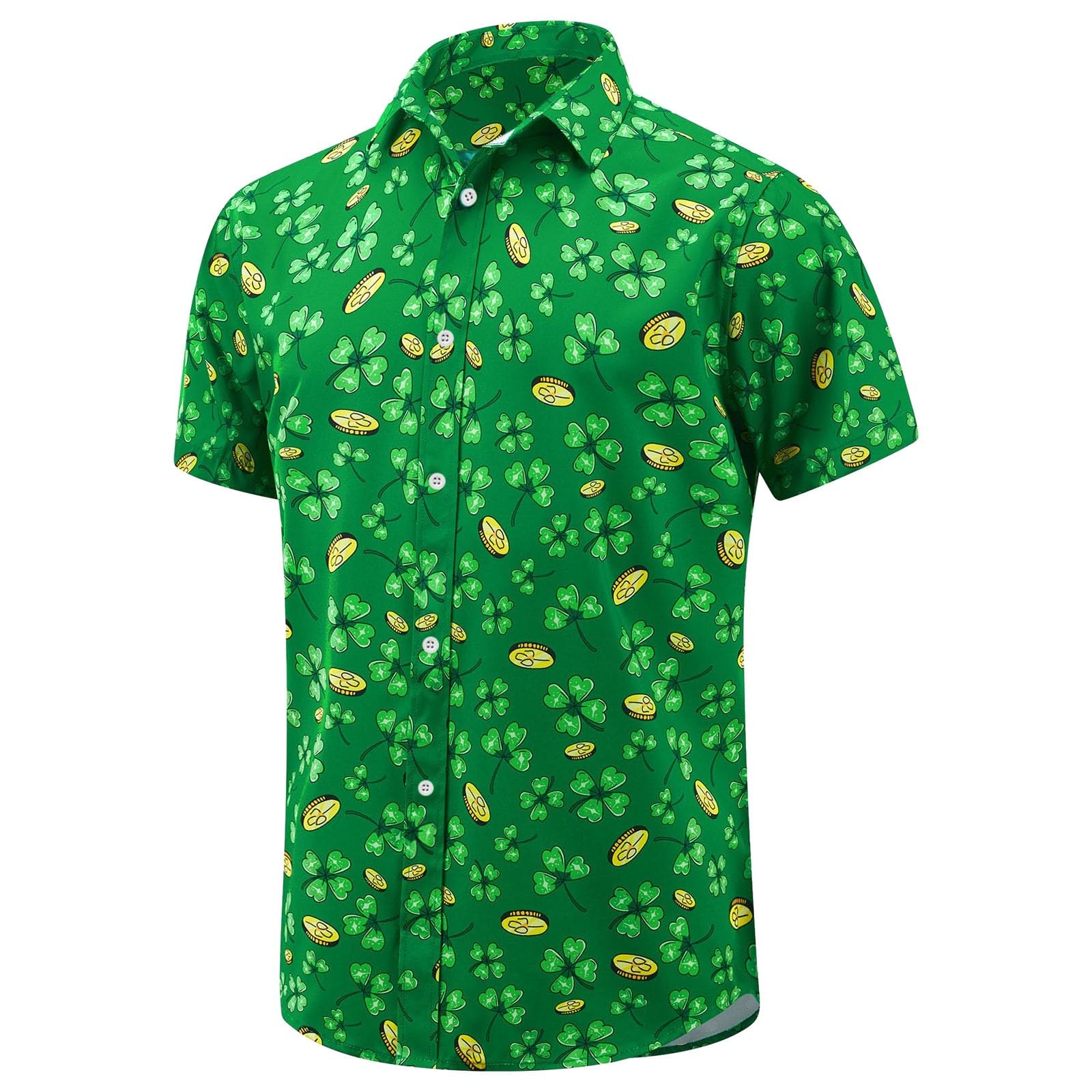 GenericMen's St Patricks Day Hawaiian Shirt Funny Green Clover Ahola Shirts for Mens Short Sleeve Button Down Bowling Shirts