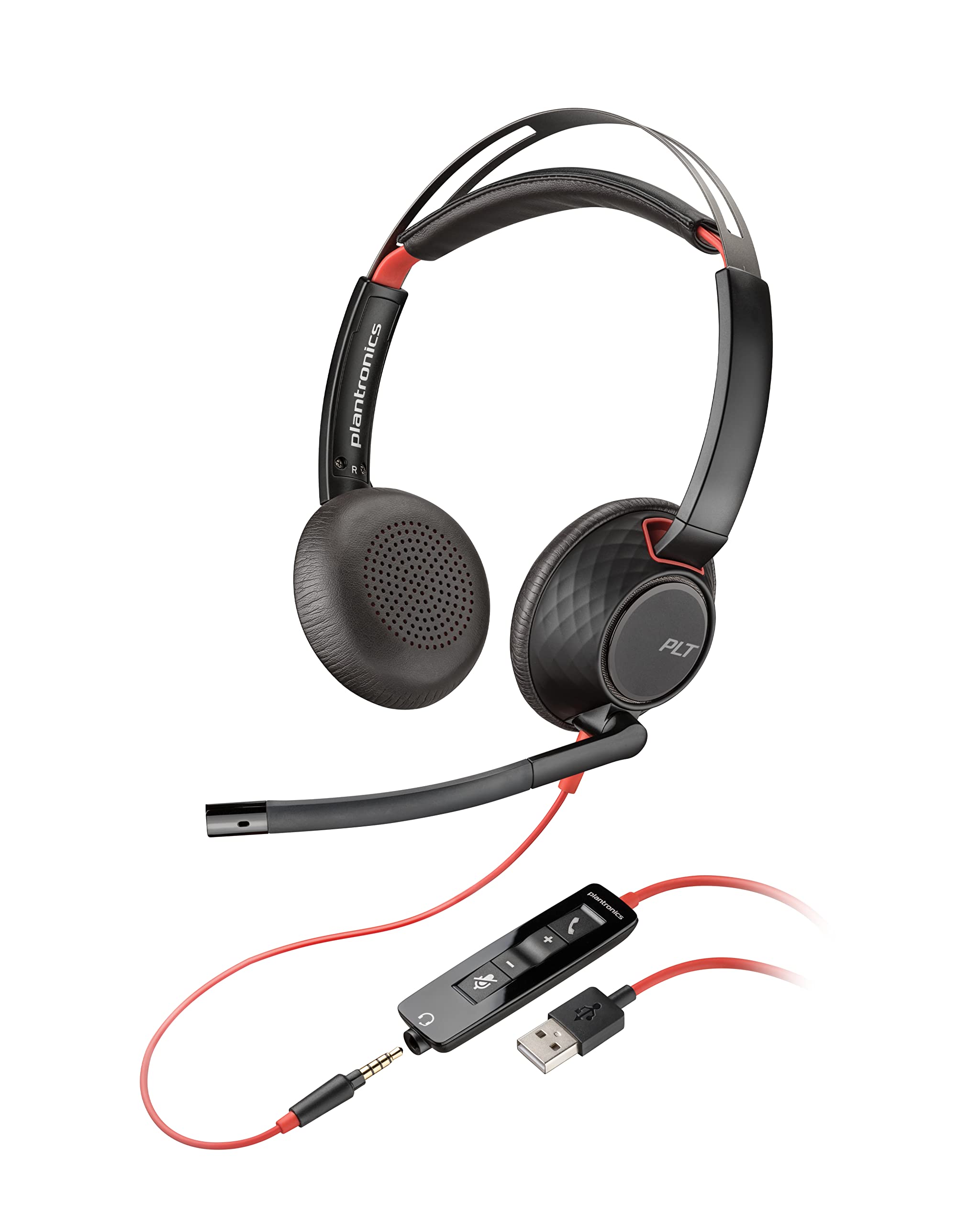 PolyBlackwire 5220 USB-A Wired Headset (Plantronics) - Flexible Noise-Canceling Boom Mic - Ergonomic Design - Connect to PC/Mac, Mobile via USB-A or 3.5 mm - Works w/Teams, Zoom - Amazon Exclusive