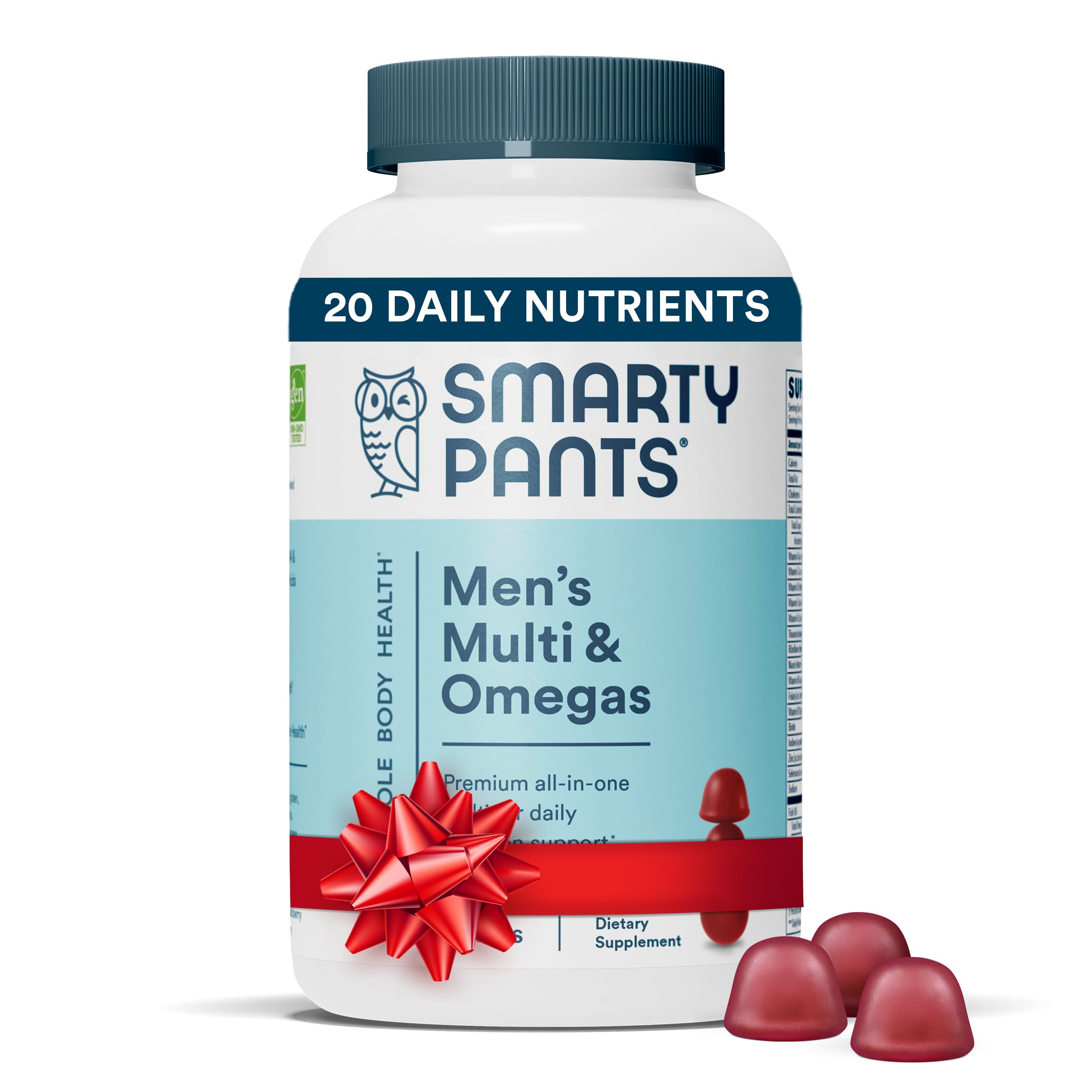 SmartyPants Men's Formula, Daily Multivitamin for Men: Vitamins C, D3, Zinc, Omega 3, CoQ10, & B12 for Immune Support, Energy, Prostate & Heart Health, Fruit Flavor, 180 Gummies (30 Day Supply)