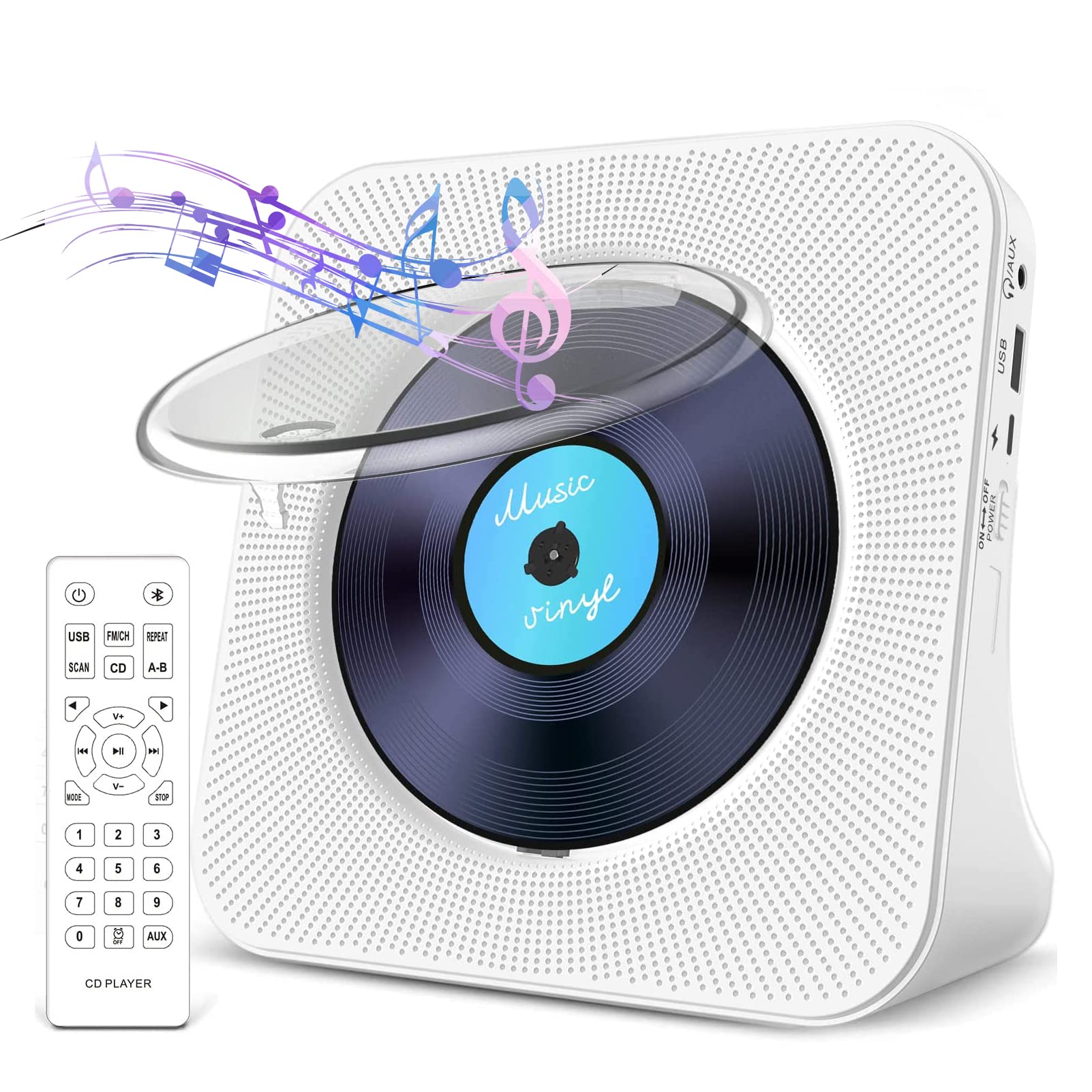 Exrp Desktop Vertical CD Player with Speakers HiFi, Portable CD Players for Home, Kpop CD Player Bluetooth, IR Remote Control, LED Screen, FM Radio, U Disk, AUX Port, Compatible Formats