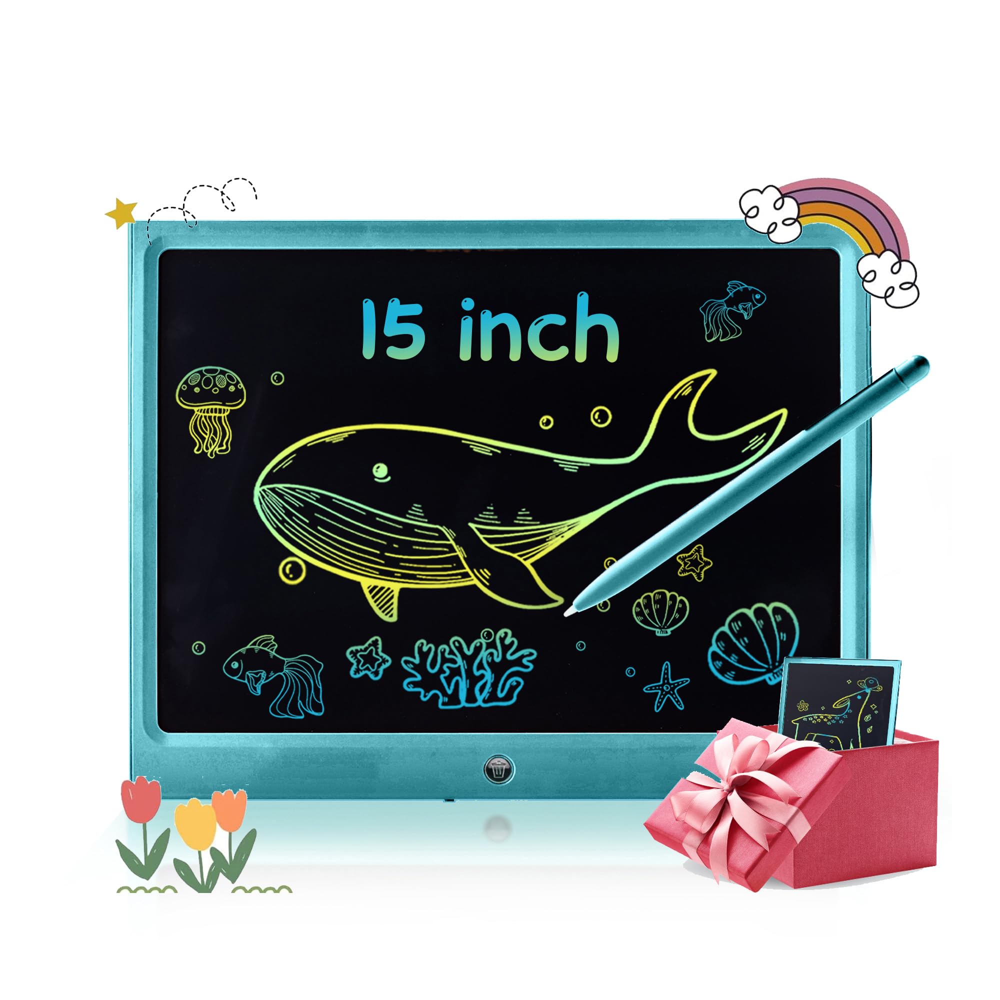 LCD Writing Tablet Writing Tablet Screen eWriters Children's Graphic Tablet Drawing Children Gifts Suitable for Home Office Notebook (15 Inches, Blue)