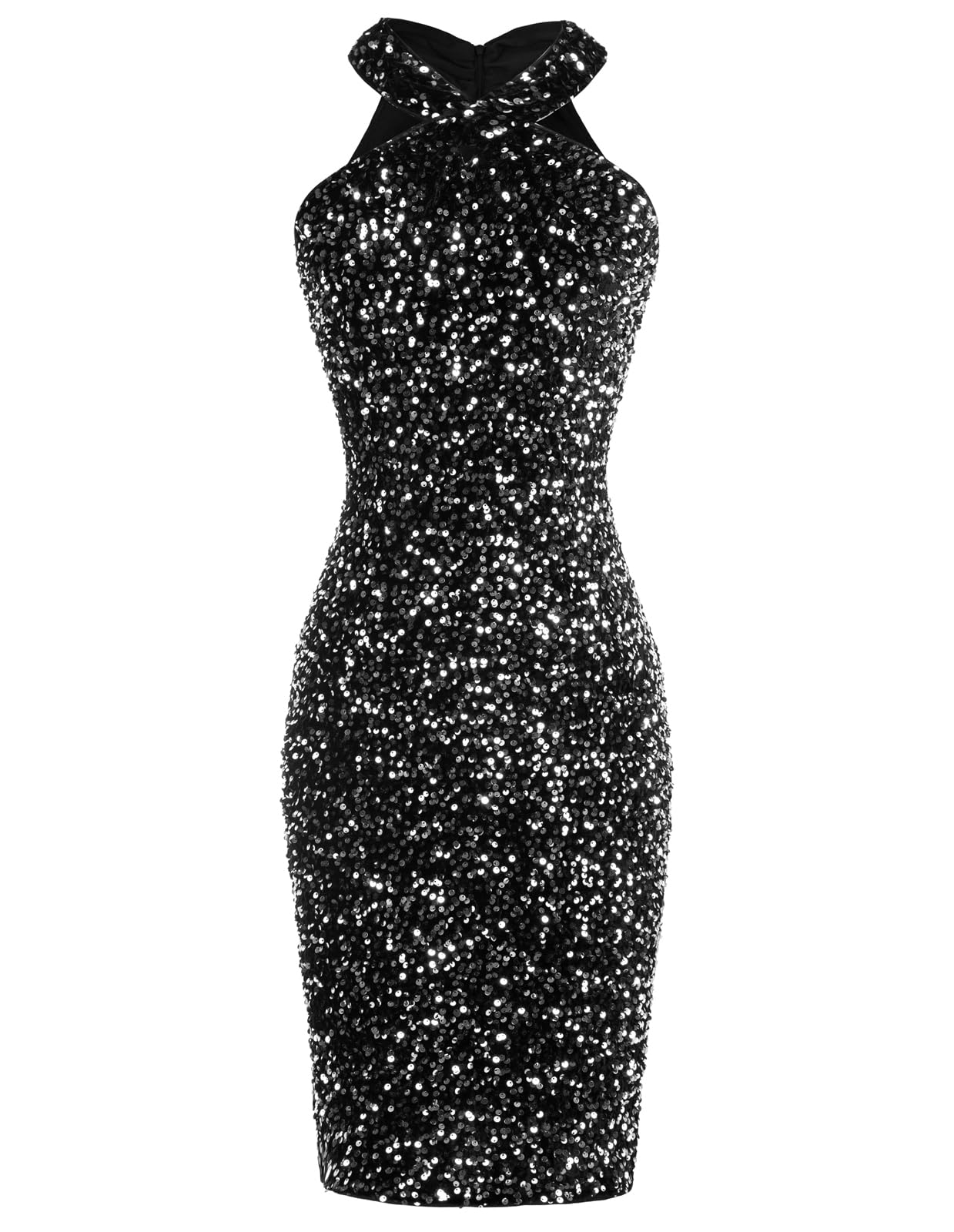 GRACE KARIN Women Sequin Dress Sleeveless Sparkly Glitter Halter Dress Bodycon Mini Club Dresses