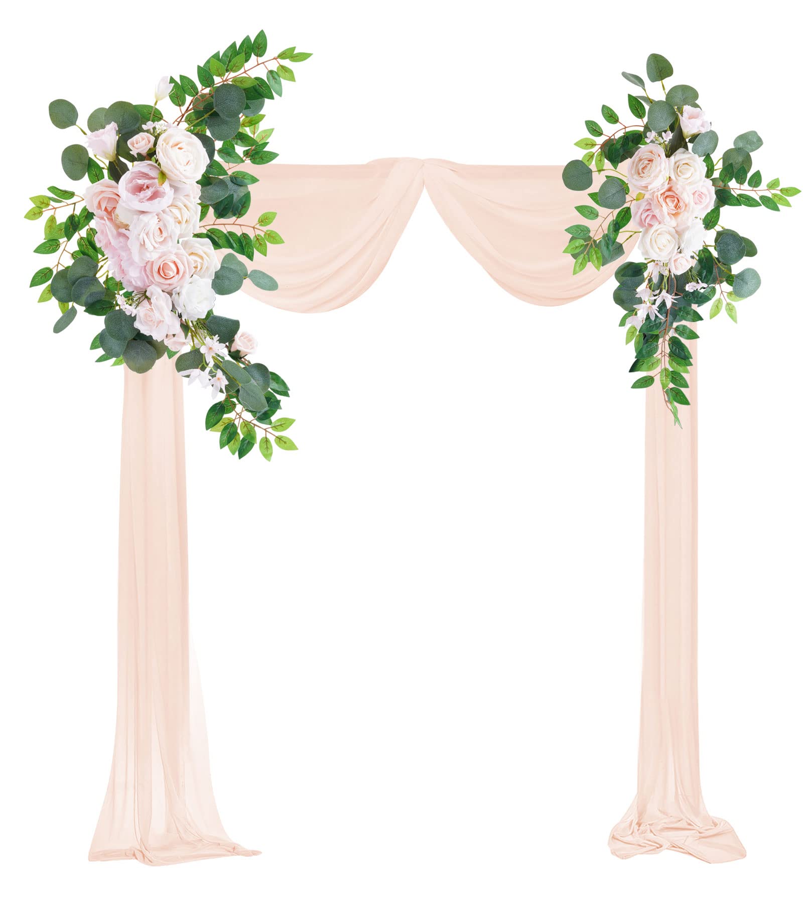 Artificial Wedding Arch Flowers Kit (Pack of 3) - 2pcs Flower Swags & 1pc Arch Drapes, Wedding Flowers Garlands Floral Arrangement Swag for Ceremony and Reception Backdrop Decoration (Pink)