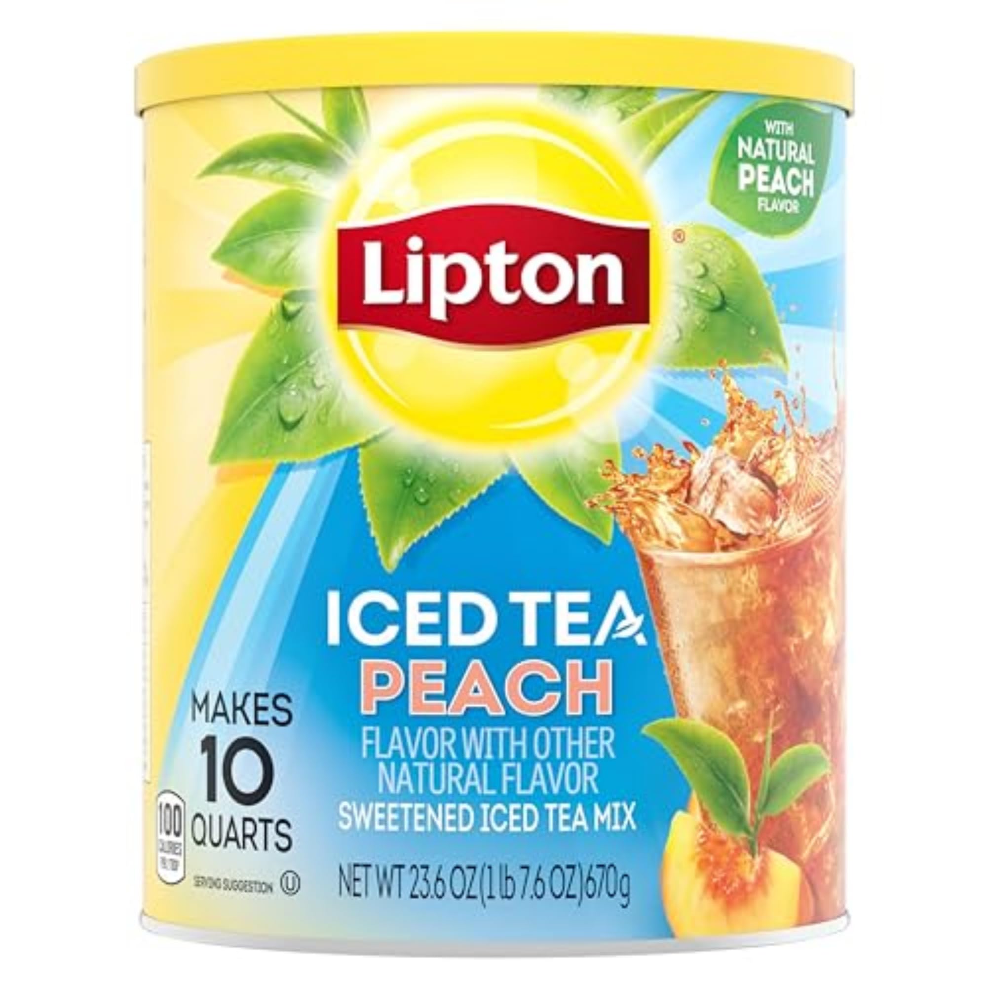 LiptonIced Tea Mix, Peach Sweetened Iced Tea, Makes 10 Quarts