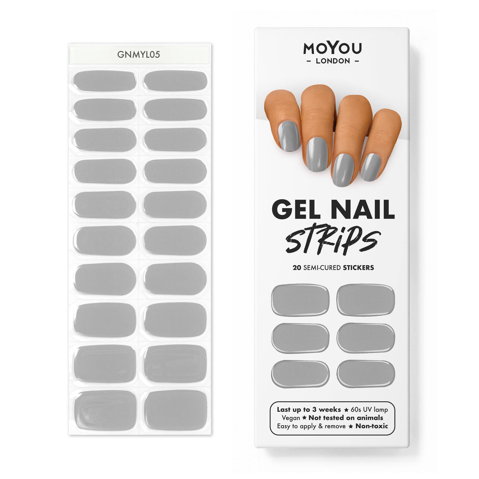 MOYOU LONDONSemi Cured Gel Nail Wraps, 20 Pcs Gel Nail Polish Strips for Salon-Quality Manicure Set with Nail File & Wooden Cuticle Stick (UV/LED Lamp Required) - Concrete Love