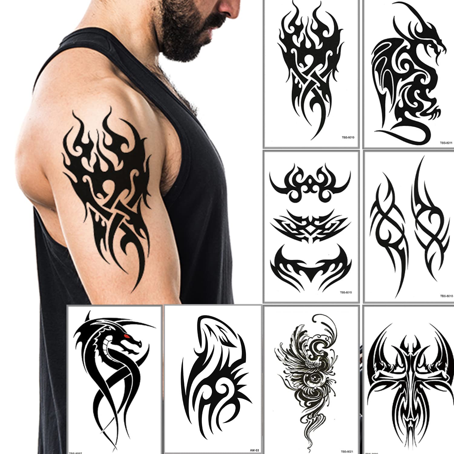 AWLEE Temporary Tattoos Big Tribal Totem Tattoo Sticker for Men Women Black Large Body Art Makeup Fake Tattoo Waterproof Removable (Pattern5)