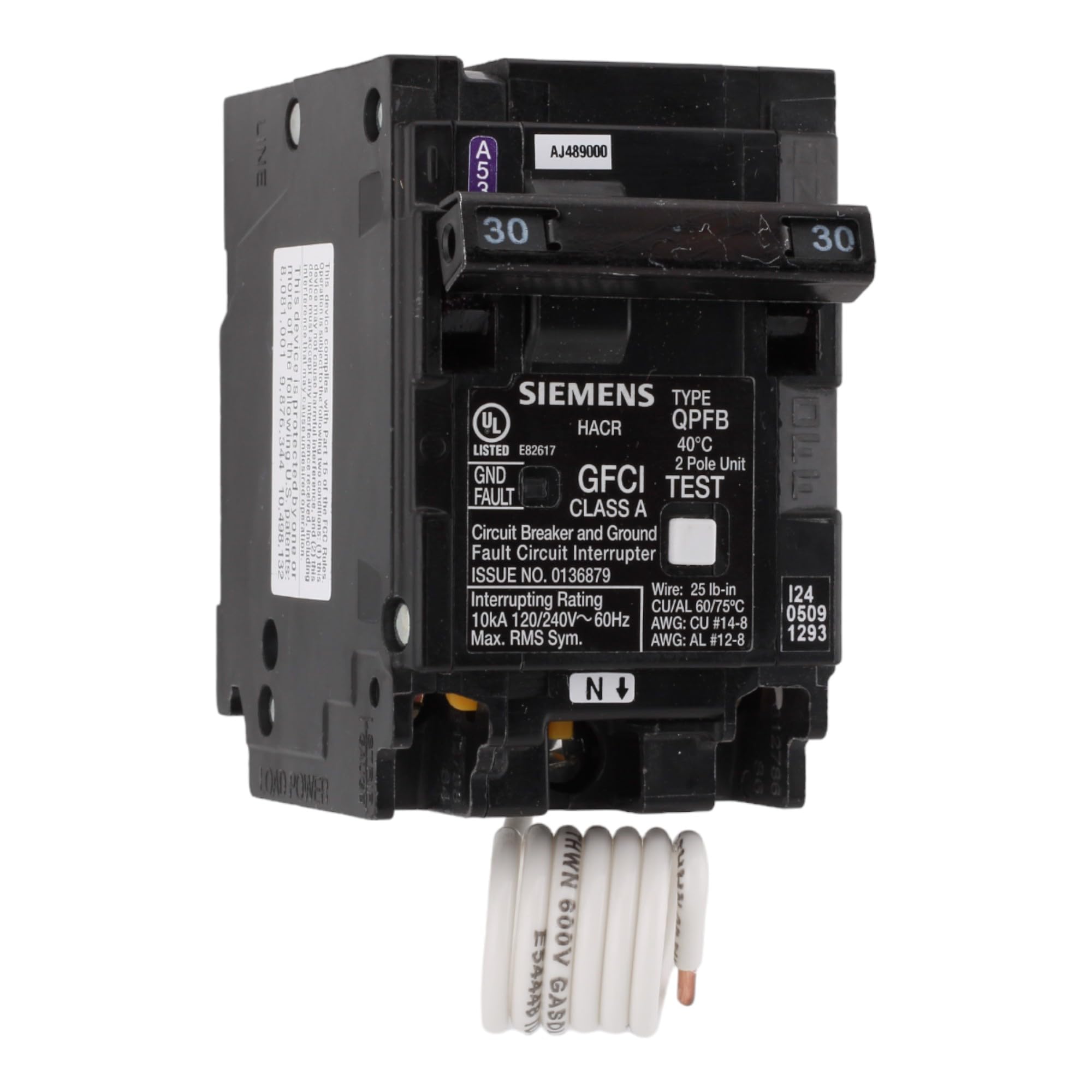 Siemens Q230GF 30 Amp Double Pole Ground Fault Circuit Breaker - 240 Volt, Plug-in, UL Listed